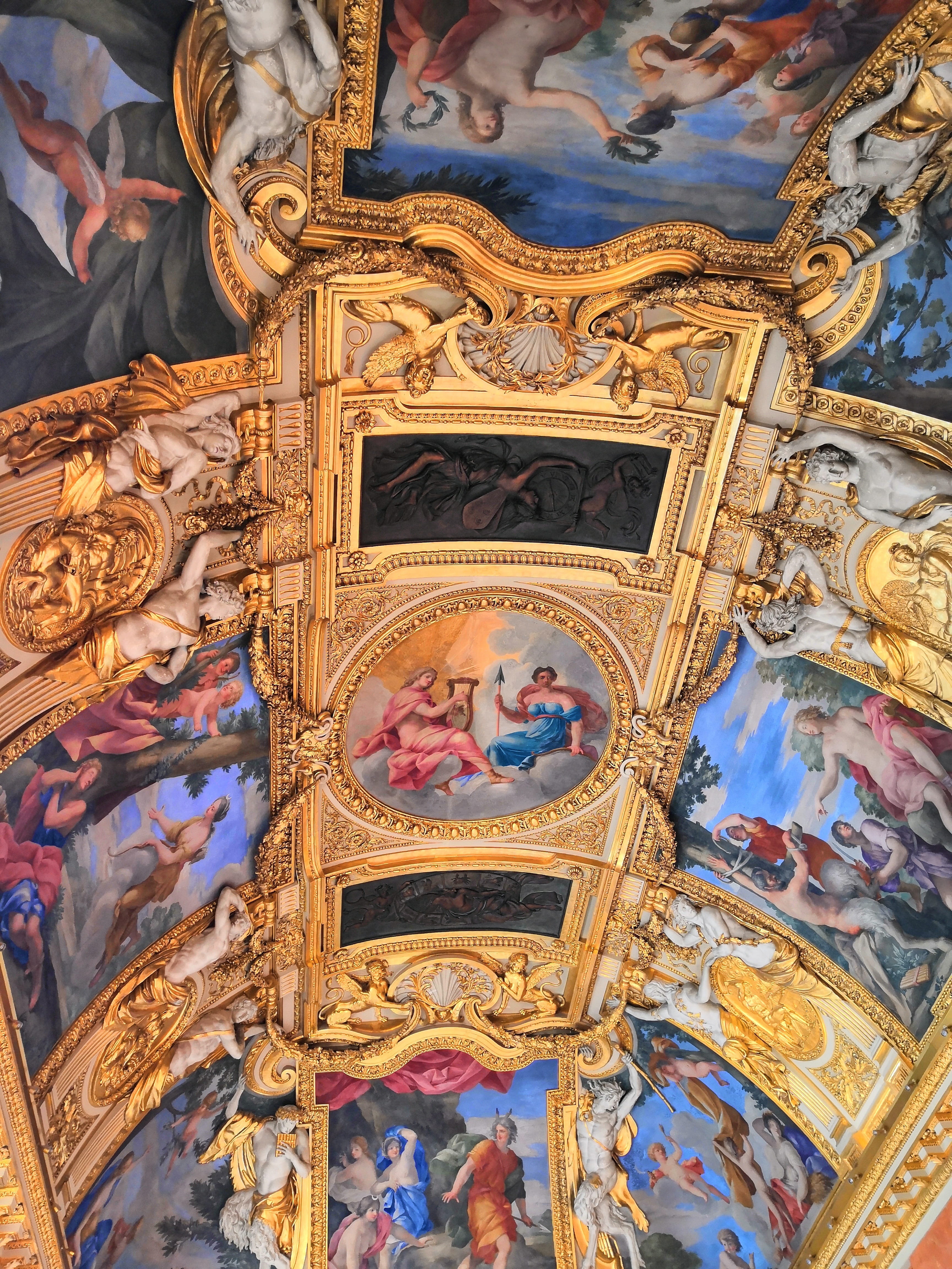 louvre, mural, travel destinations, paintings, art and craft, male likeness, human representation, low angle view, place of worship, belief, colors, representation, Phone HD Wallpaper