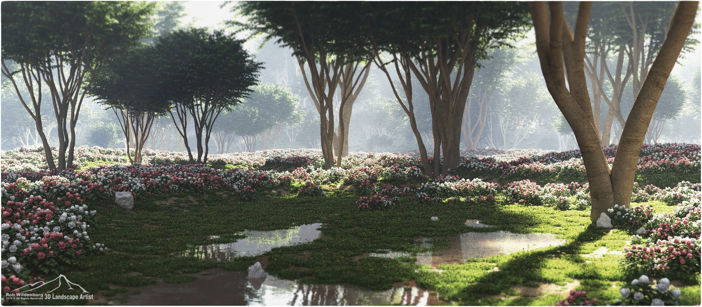 leafed, tranquility, growth, plant, no people, render, flowering plant, tree, green, 3D, nature, garden, outdoors, trees, day, water, lake, 1080P, ornamental garden, HD Wallpaper