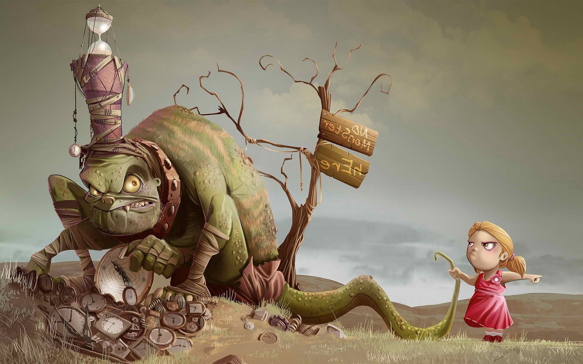 art and craft, people, nature, animal wildlife, child, children angry digital art creature 3d humor clocks nature trees signs, indoors, creativity, representation, HD Wallpaper