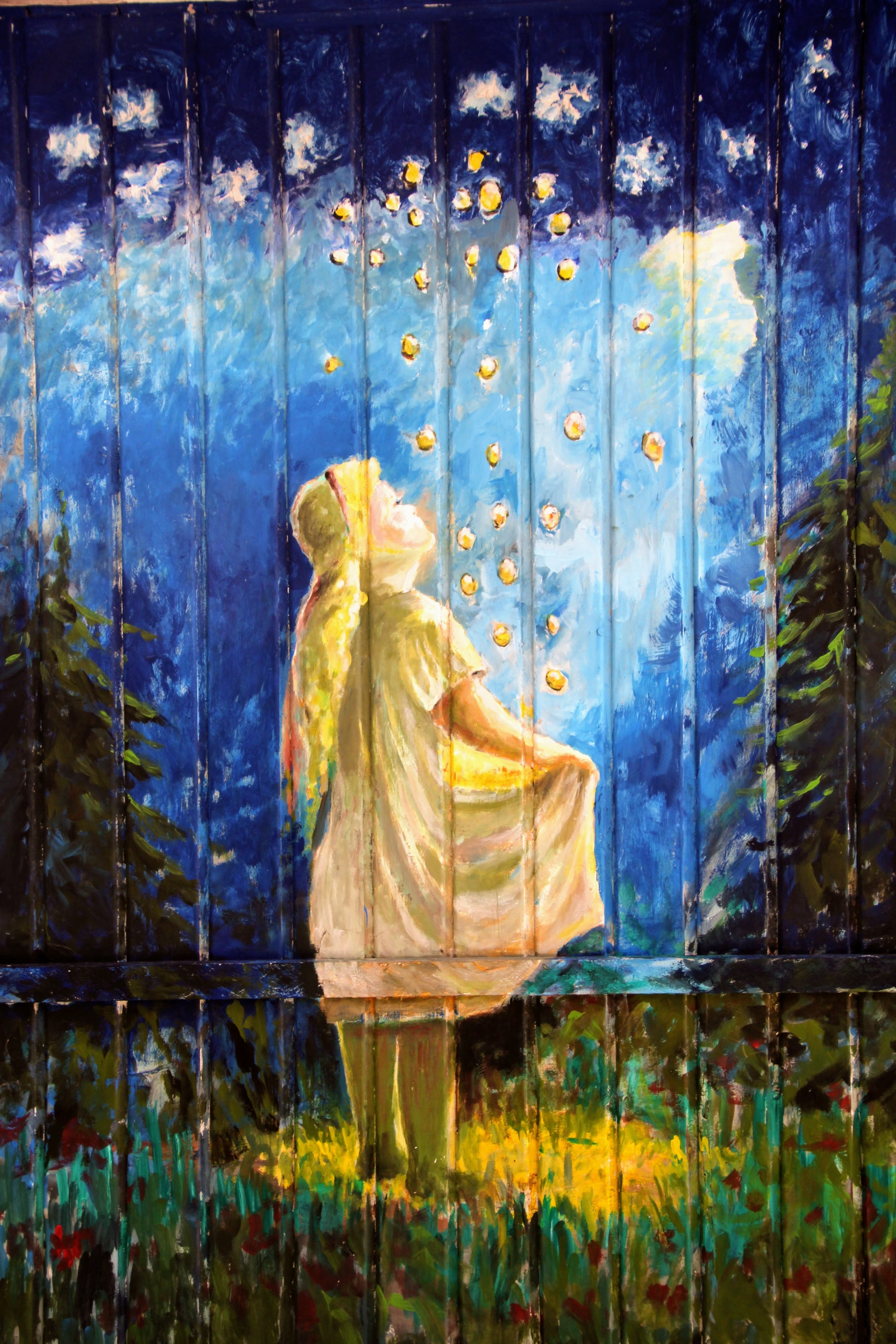 nature, one person, architecture, mystical, transparent, full length, clothing, yellow, 4K, glass - material, digital composite, fireflies, paint, sterntaler, Phone HD Wallpaper