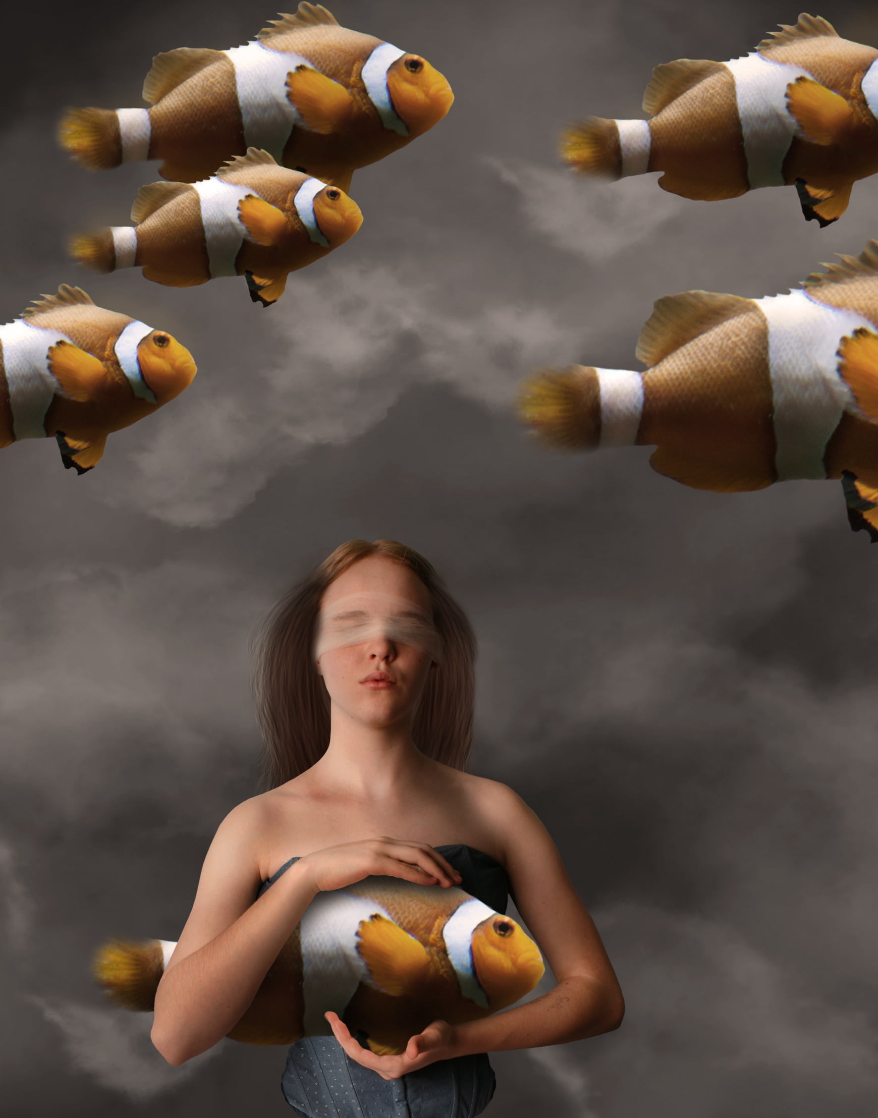 unreal, one person, surreal, young adult, one woman only, mid-air, dreaming, food, surrealistic, orange color, releasing, cloud - sky, people, Phone HD Wallpaper