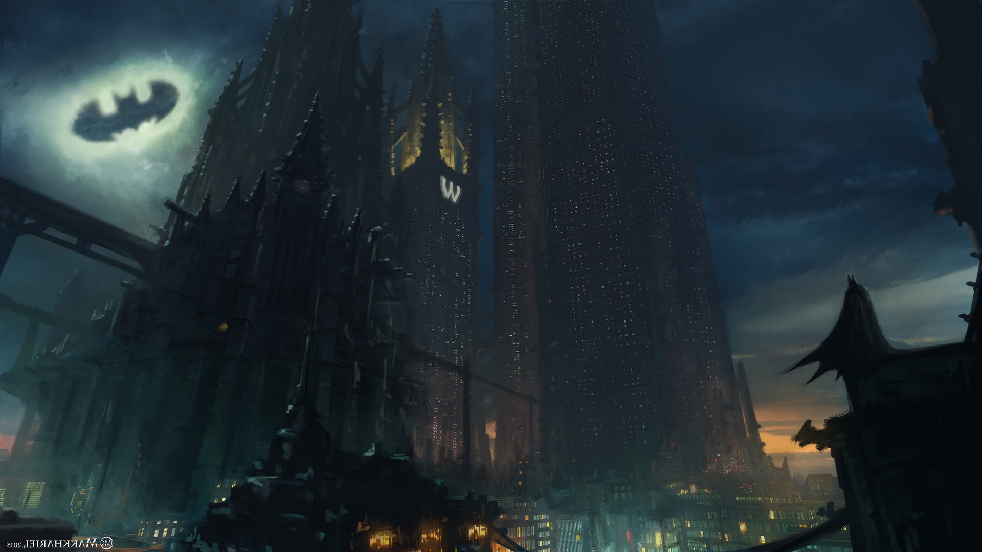 religion, built structure, building, sculpture, building exterior, artwork, travel, superhero, Batman, 1080P, architecture, night, place of worship, DC Comics, HD Wallpaper