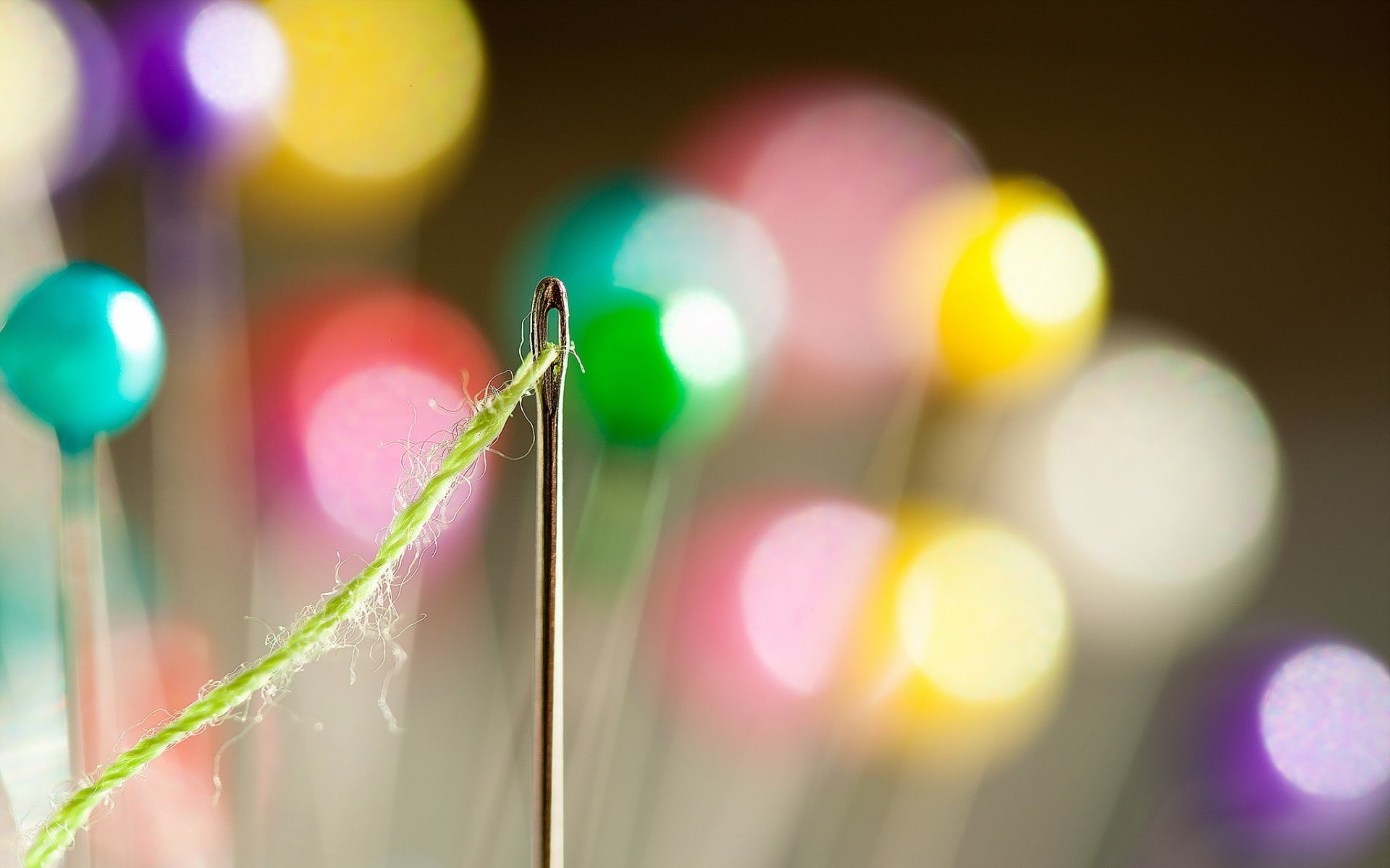 macro, pink color, no people, lens flare, focus on foreground, close-up, illuminated, sewing needle, lighting equipment, thread, abstract, green color, HD Wallpaper