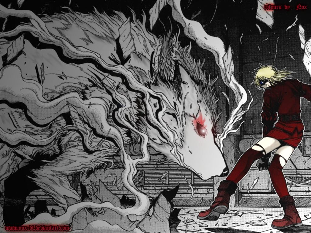 Hellsing, no people, male likeness, 480P, anime, pattern, human representation, creativity, Seras, representation, aggression, high angle view, close-up, HD Wallpaper