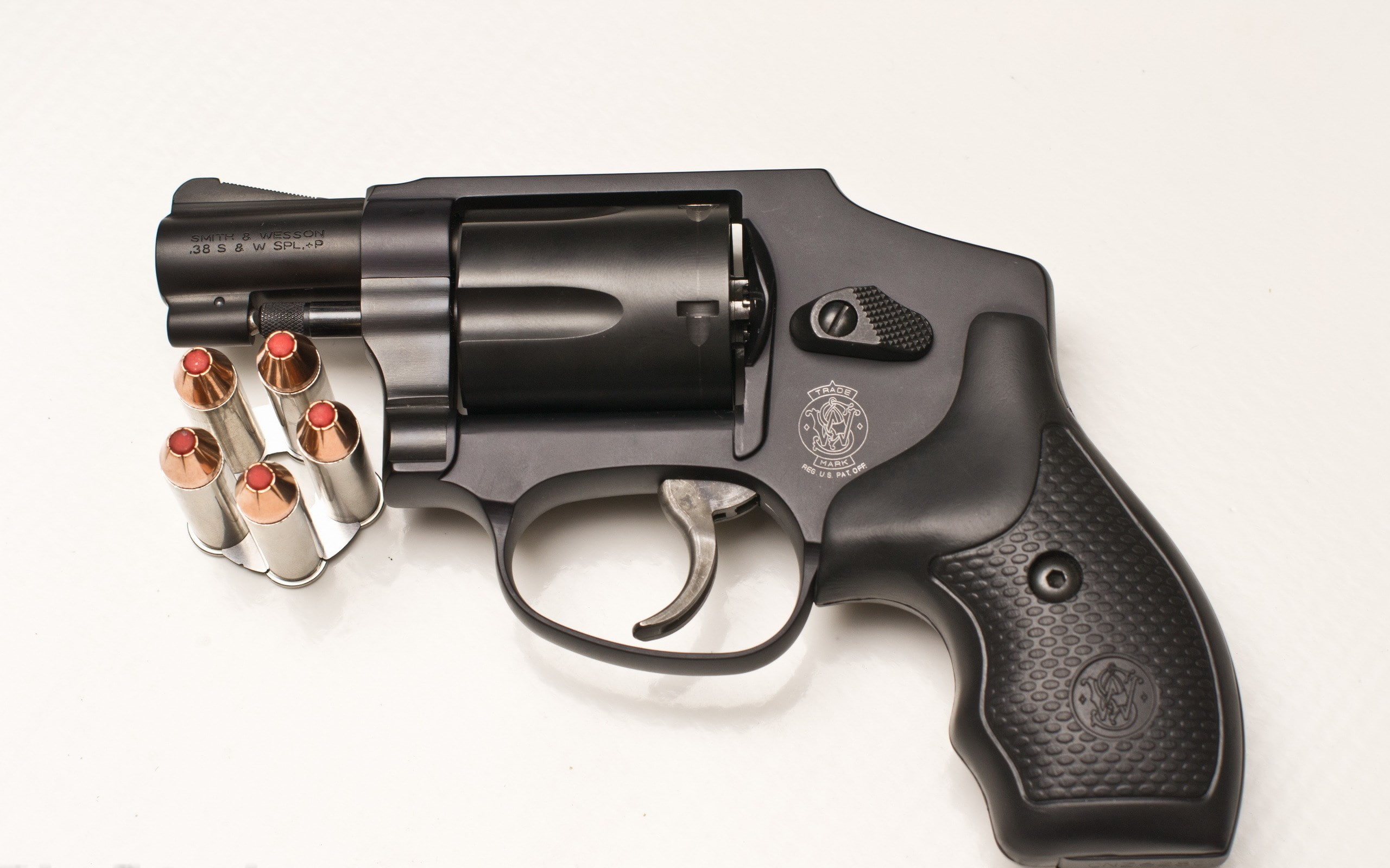 still life, security, warning sign, crime, no people, automatic, handgun, aggression, 2K, white background, smith and wesson 38 special revolver, studio shot, HD Wallpaper