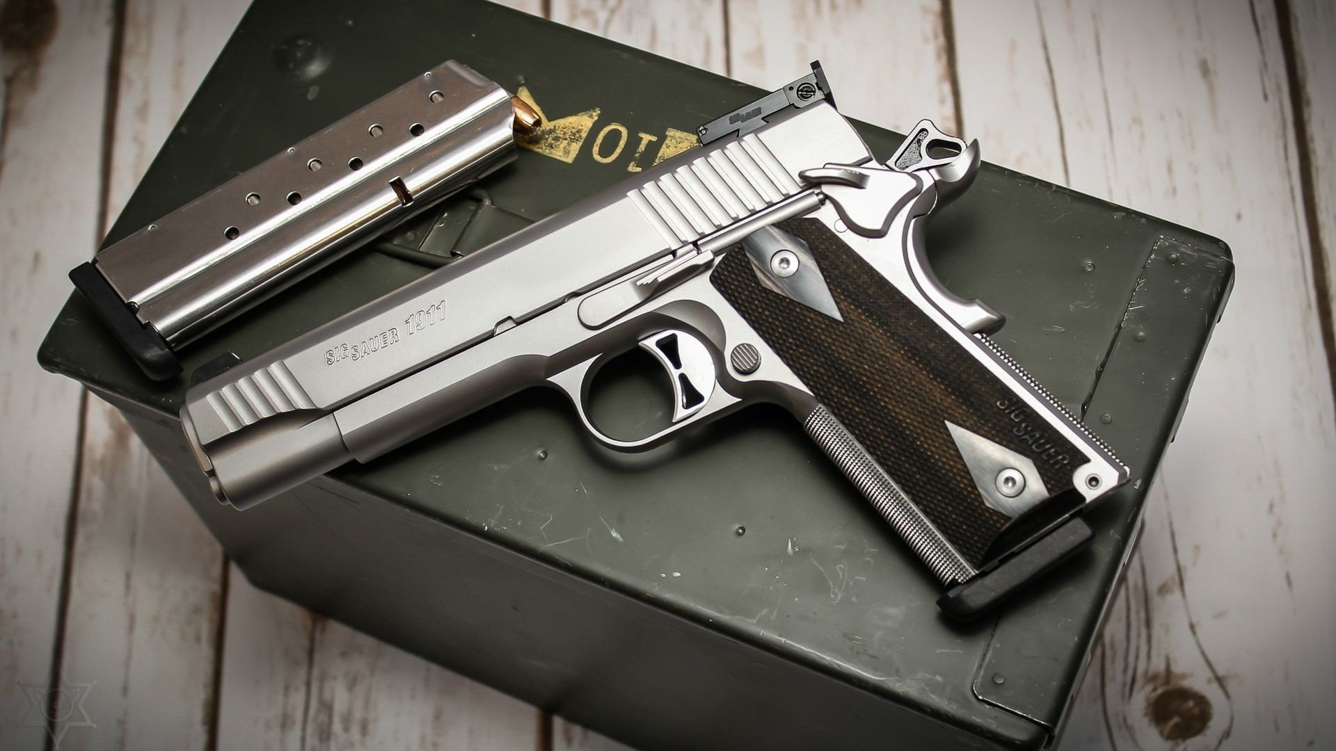 automatic, violence, high angle view, metal industry, law, handgun, communication, warning sign, table, gun, protection, 1080P, government, wood - material, HD Wallpaper
