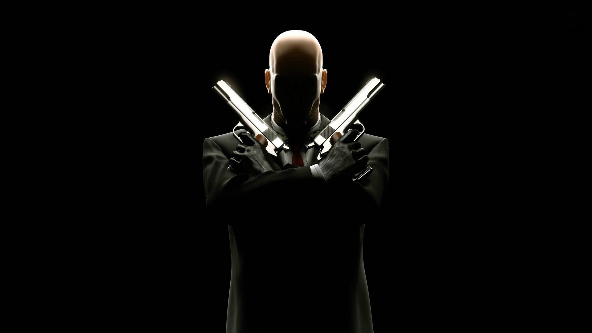 human hand, Absolution, human body part, front view, cut out, dark, 1080P, suit, metal, black background, silverballers, games, background, Hitman, communication, HD Wallpaper