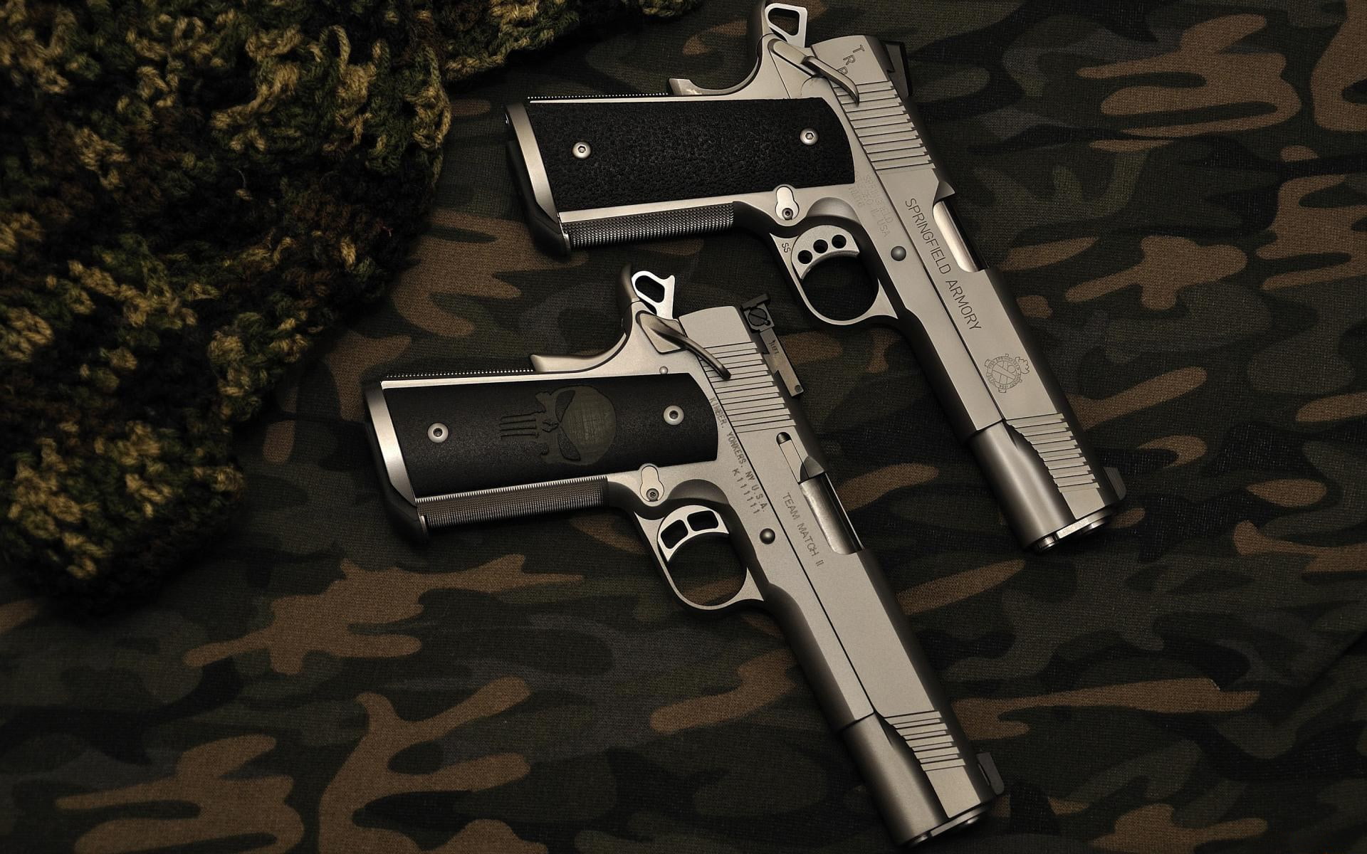 sign, handgun, springfield armory 1911 pistol, nature, flooring, still life, social issues, weapon, directly above, wood - material, gun, indoors, close-up, HD Wallpaper