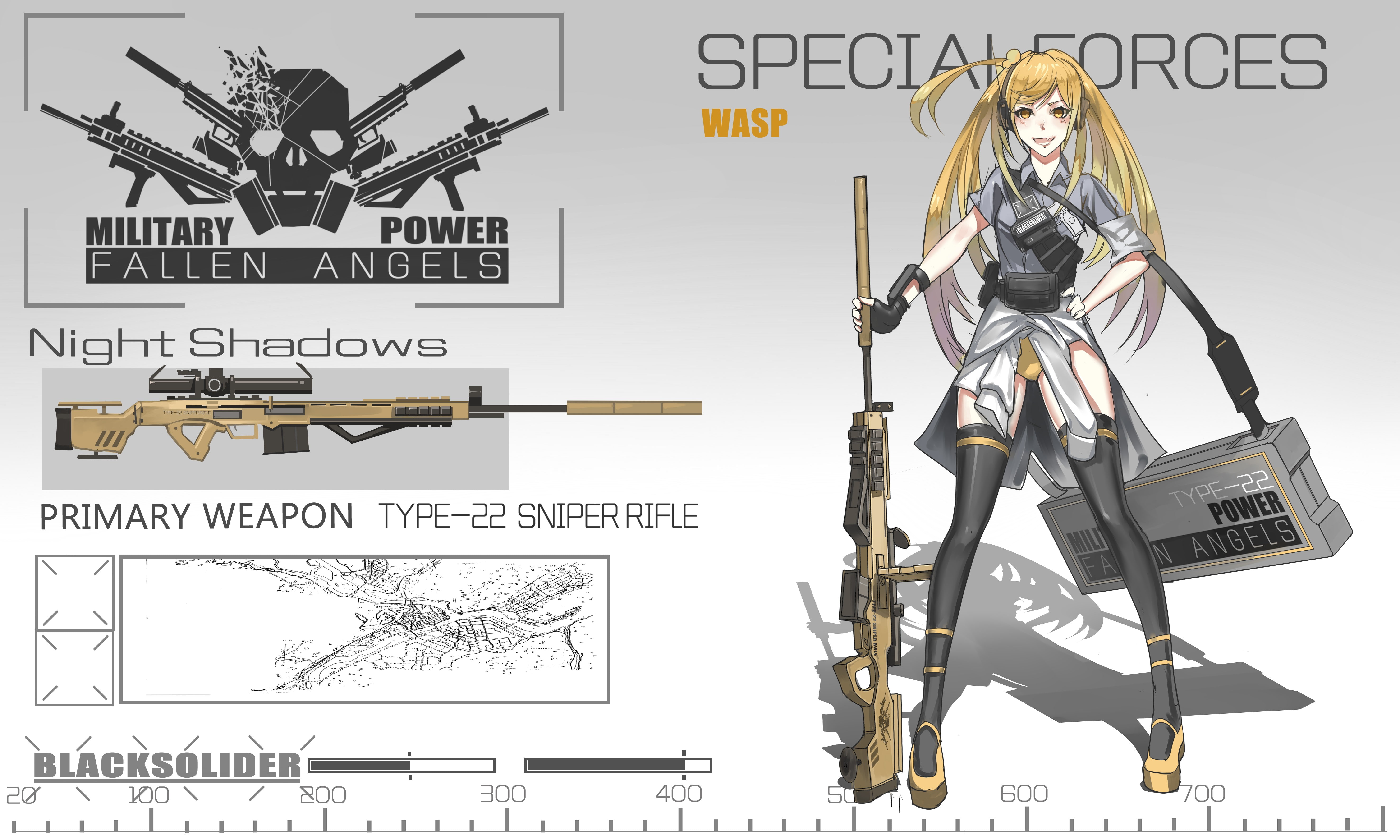 5K, Angled Grip, yellow eyes, blonde, long hair, Mauser SR Type 22, anime girls, suppressors, gun, weapon, anime, sniper rifle, Black Soldier, HD Wallpaper
