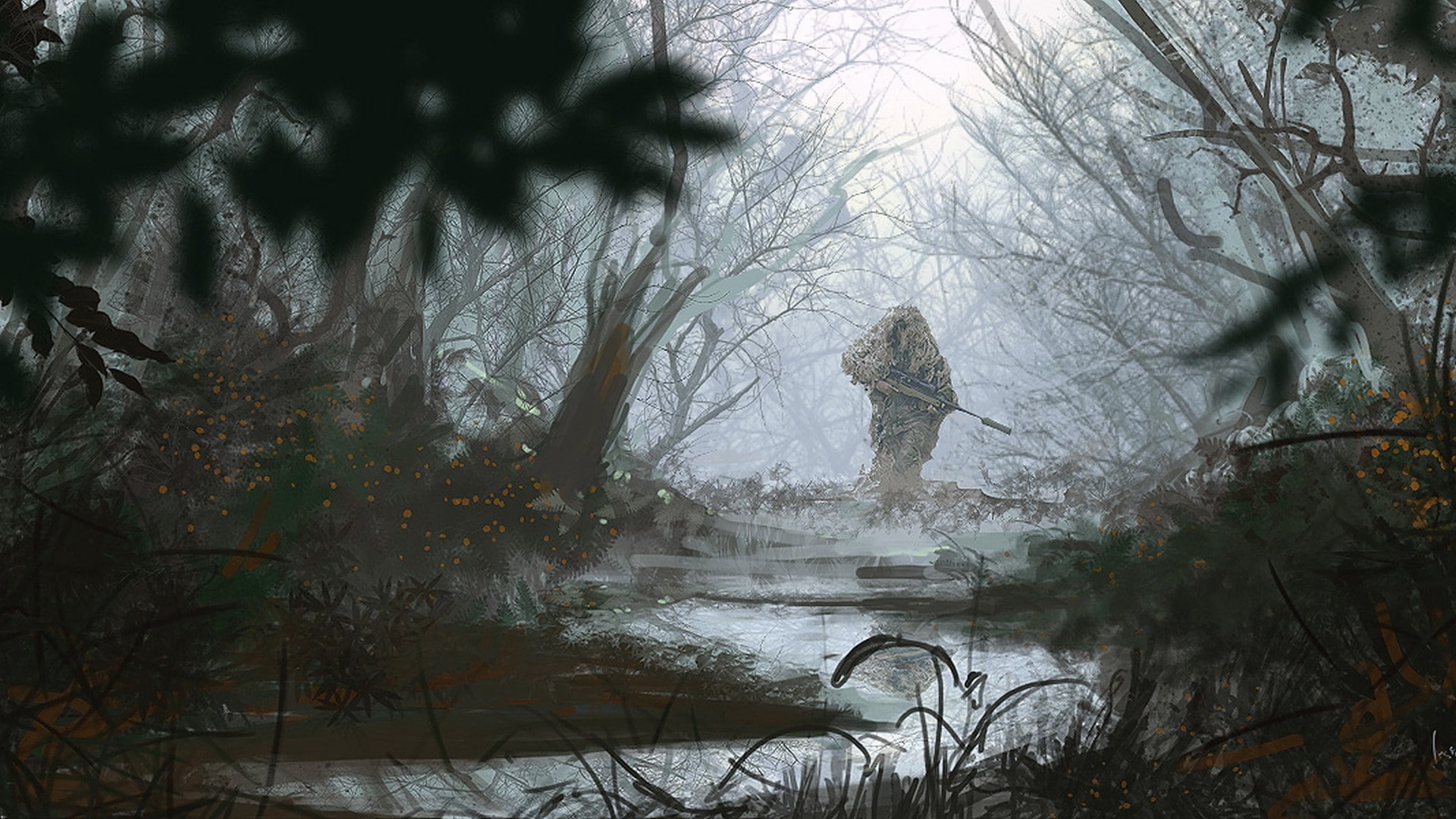 sniper rifle suppressors painting soldier, 1080P, HD Wallpaper