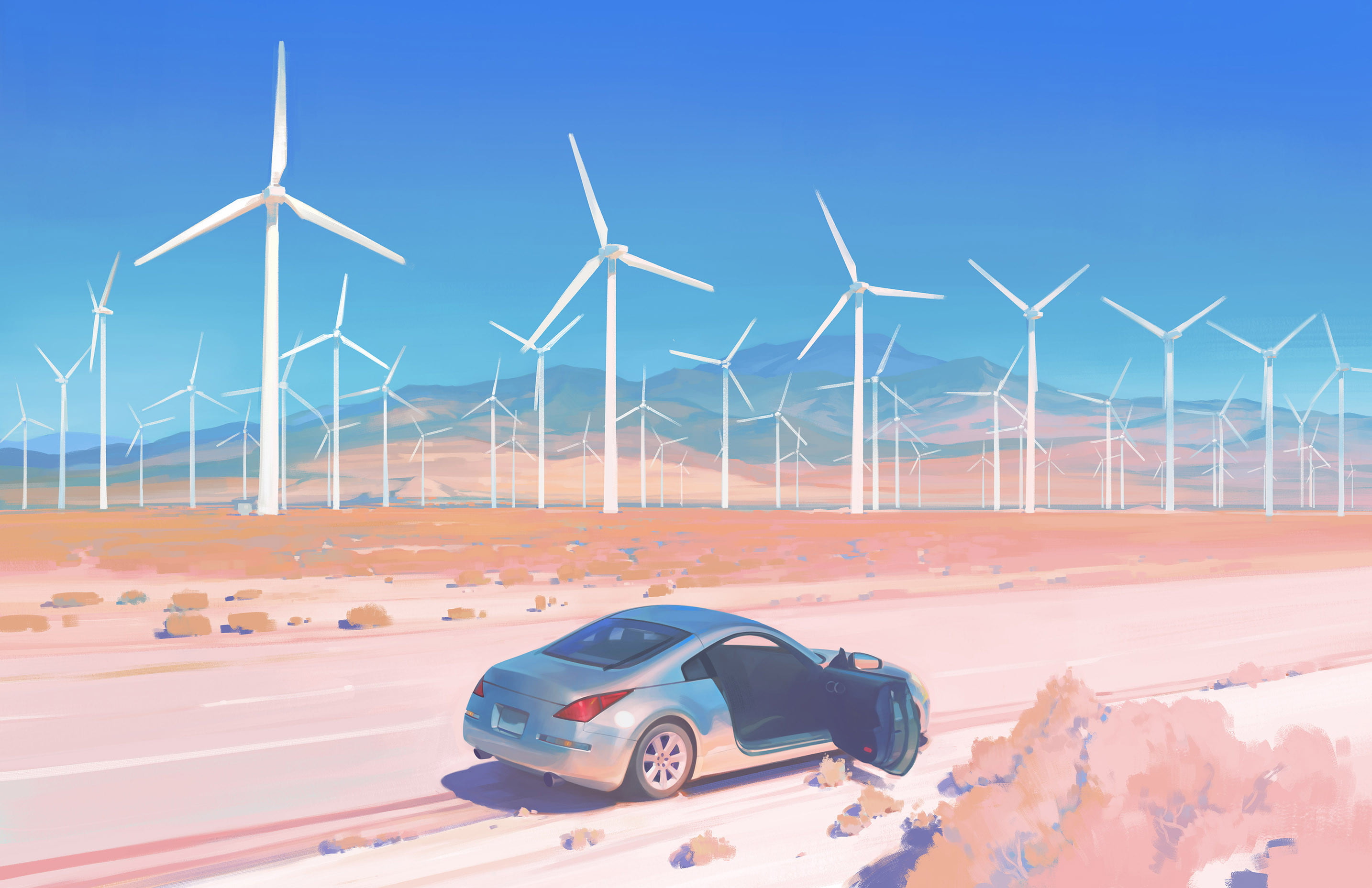 landscape, 2K, silver cars, vehicle, car, Igor Artyomenko, ArtStation, artwork, sky, HD Wallpaper