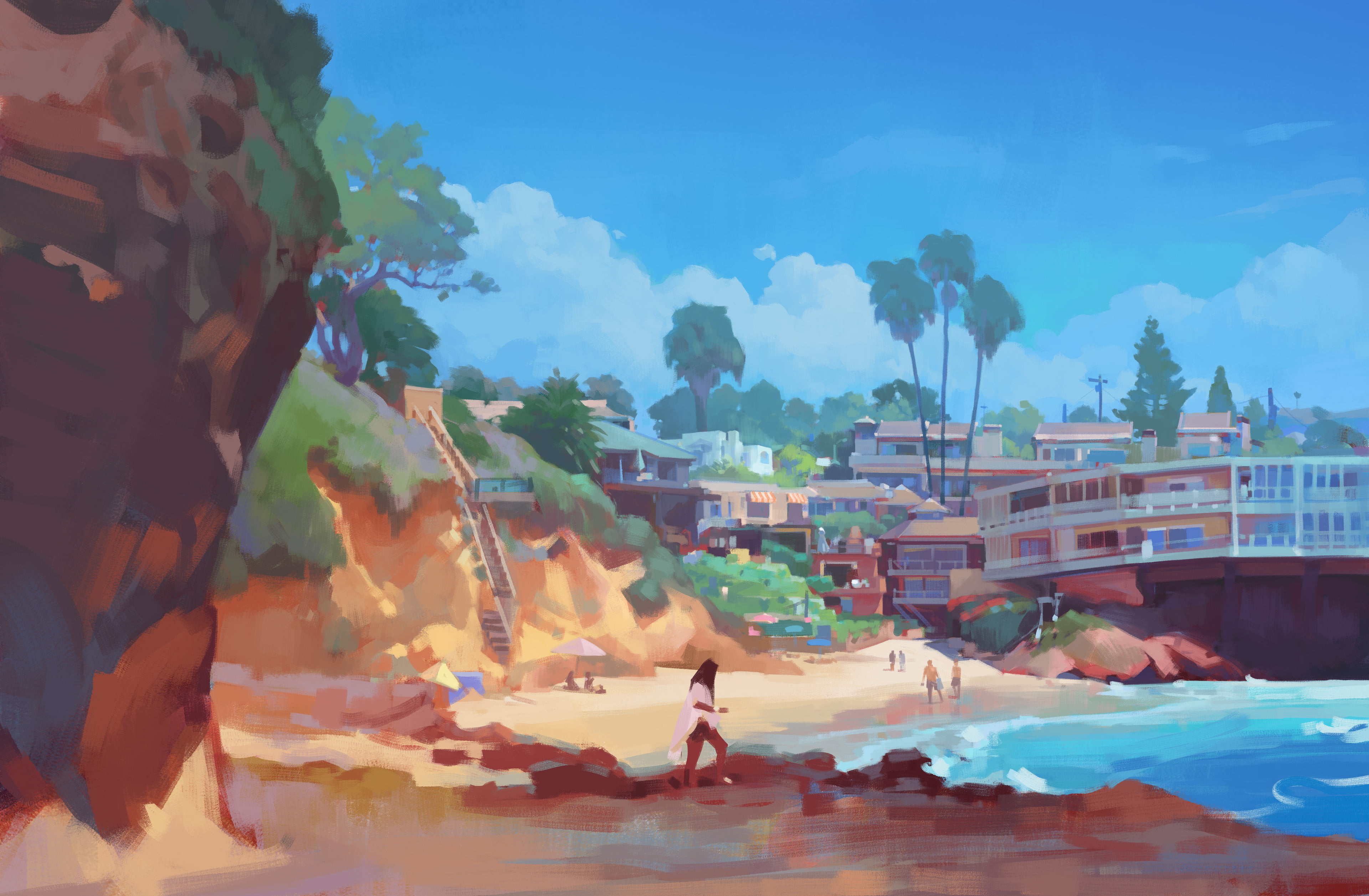 landscape, 4K, artwork, ArtStation, coast, Igor Artyomenko, women outdoors, women, HD Wallpaper