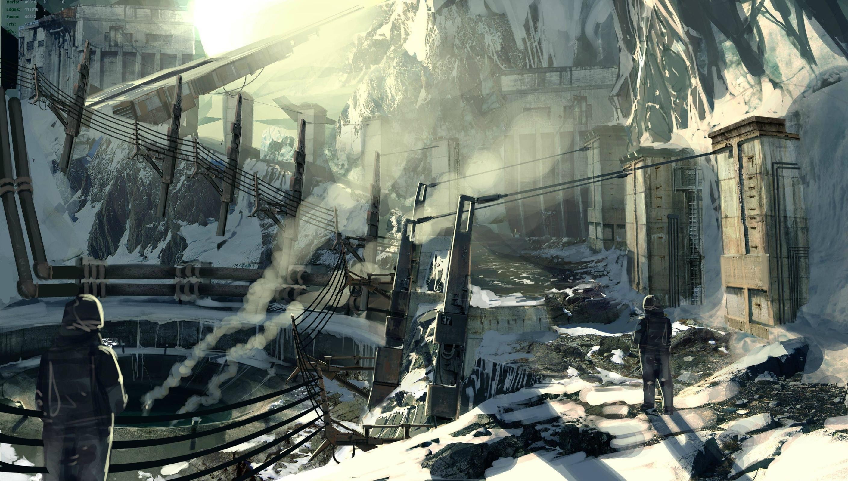 science fiction, smoke, sunlight, guards, Killzone, concept art, 2K, snow, mountains, HD Wallpaper