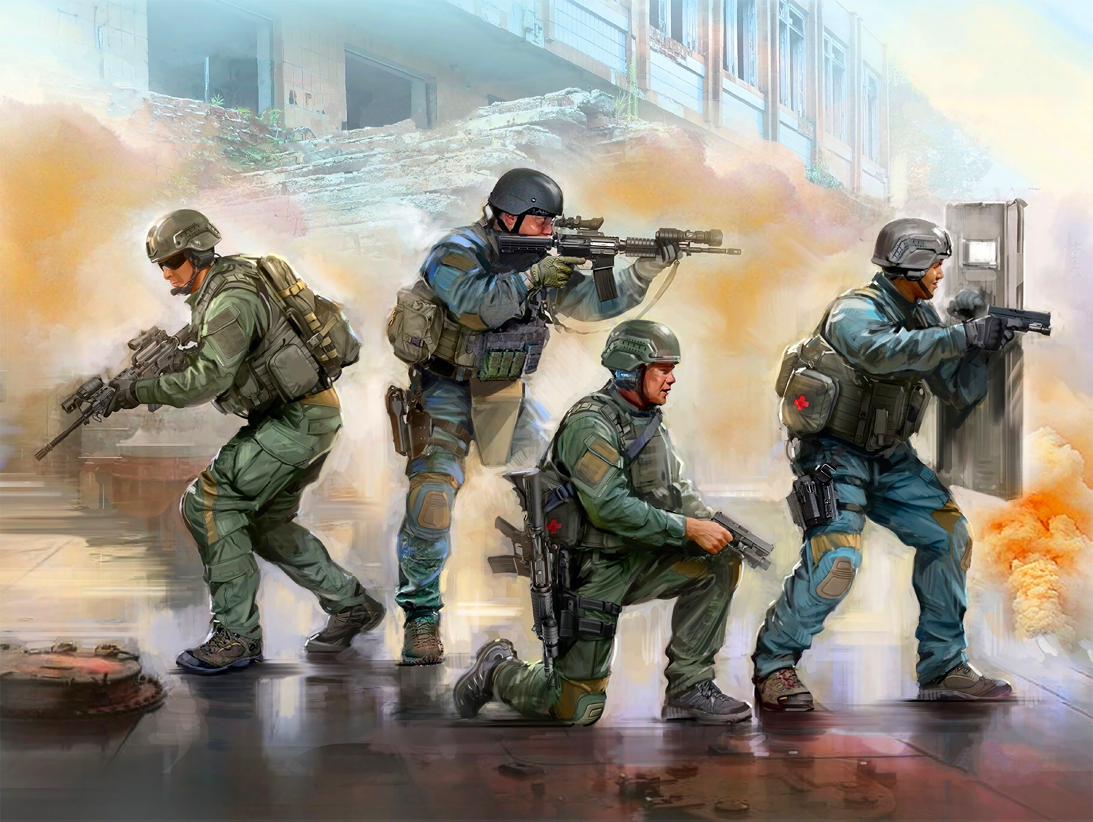 2K, Ballistic shield, M4A1, SWAT, Glock 17, Police, USA, Special forces, HD Wallpaper