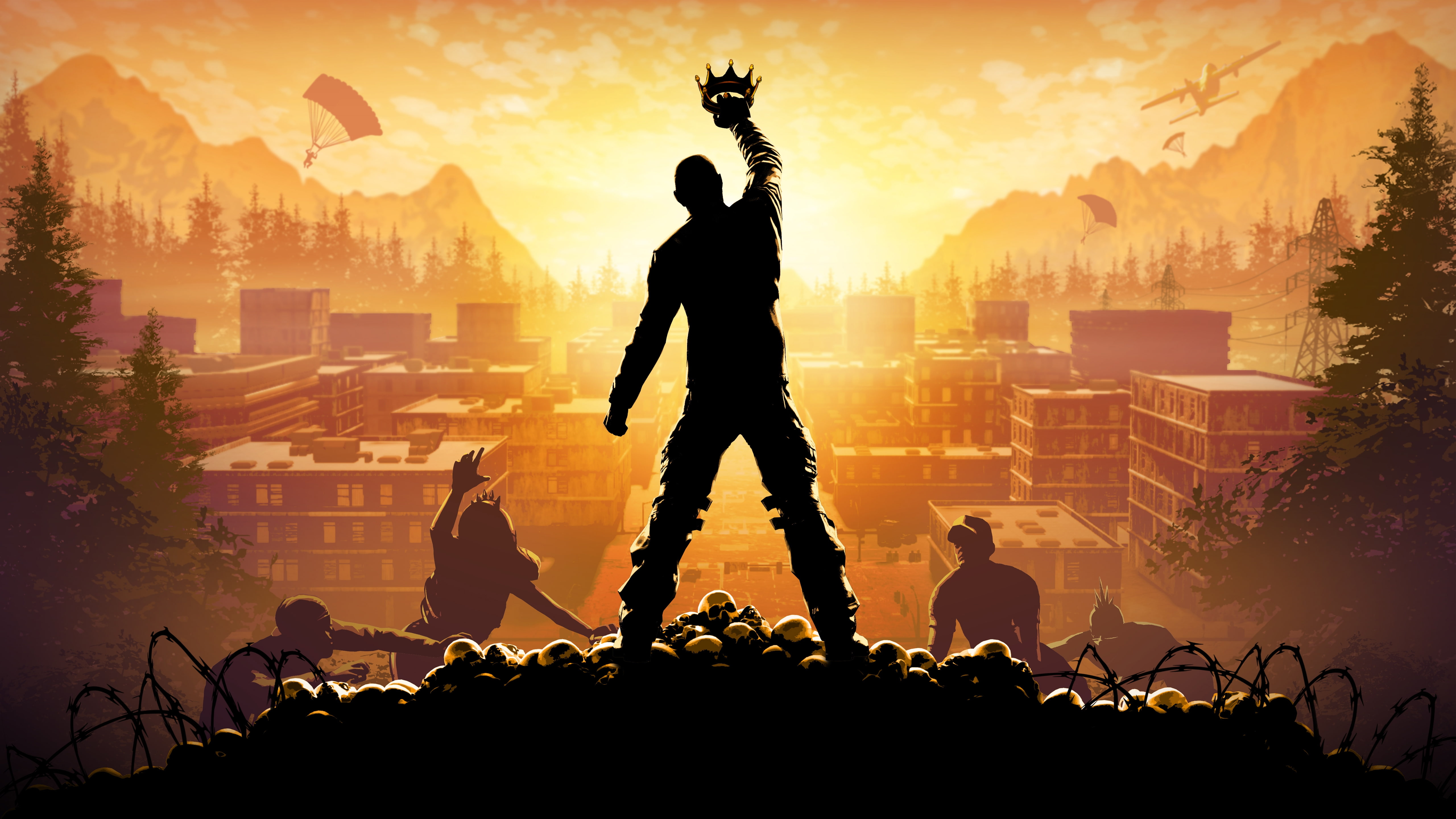 architecture, group of people, building exterior, silhouette, human arm, sky, h1z1: king of the kill, Games, men, zombies, nature, 5K, sunset, people, HD Wallpaper