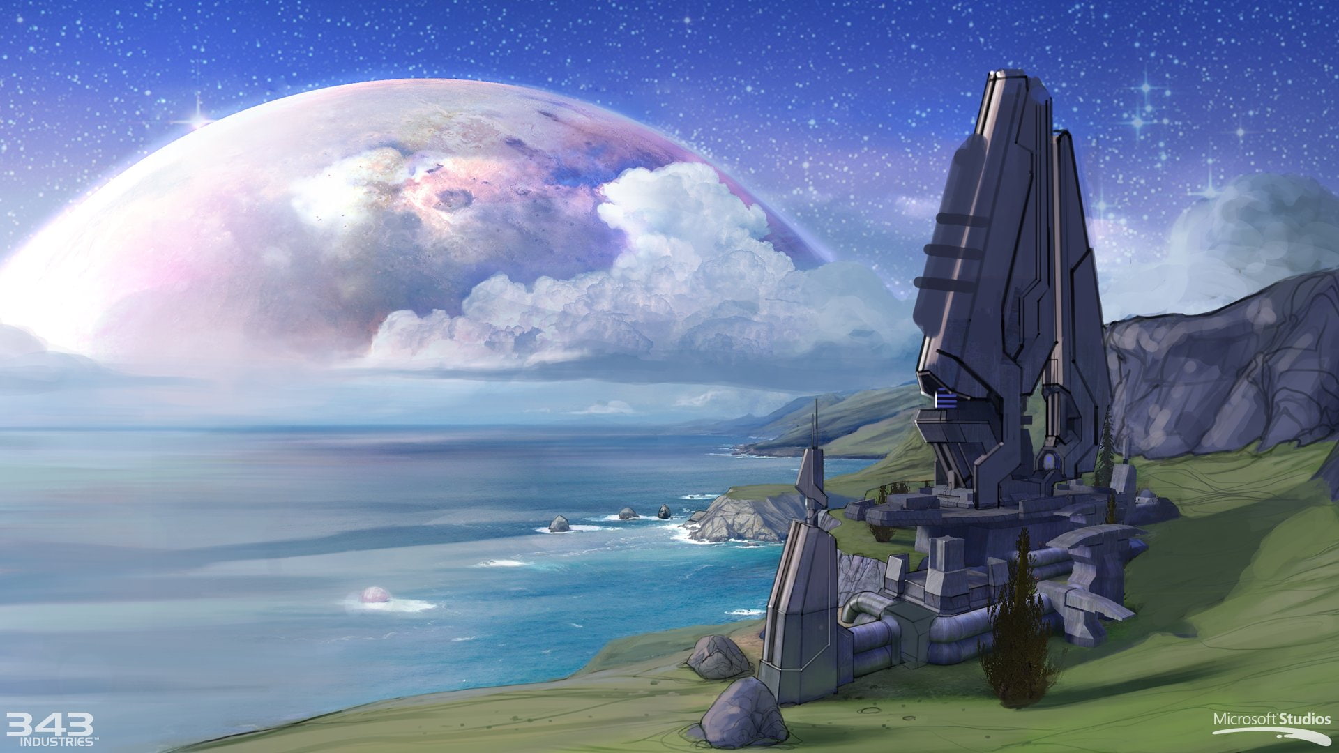 travel, Futuristic, beach, building exterior, Evolved, nature, 1combatevolved, Halo, astronomy, transportation, digital composite, nautical vessel, tranquil scene, HD Wallpaper