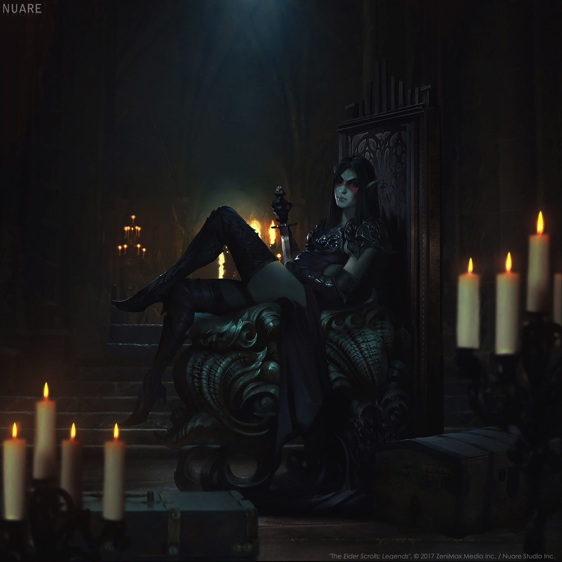 fantasy girl, video games, fantasy art, dark fantasy, legs, 2017 (Year), 1080P, warrior, PC gaming, The Elder Scrolls, candles, Phone HD Wallpaper