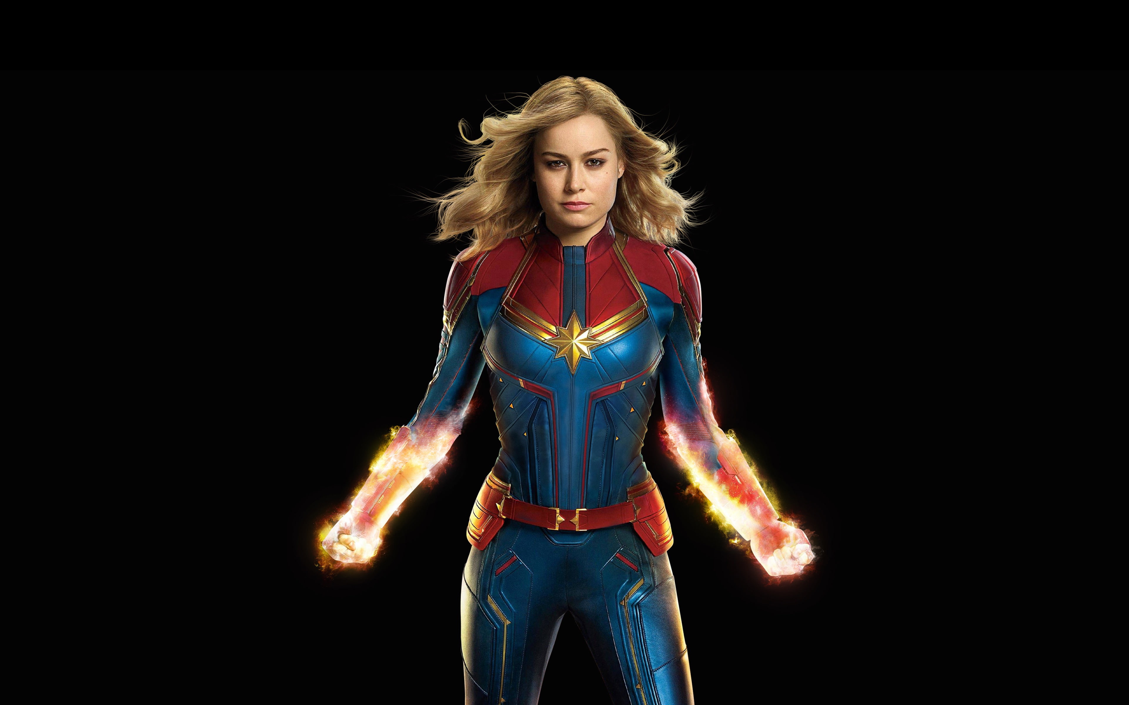 portrait, three quarter length, captain, women, fire - natural phenomenon, adult, looking at camera, front view, marvel, fire, brie, burning, one person, HD Wallpaper