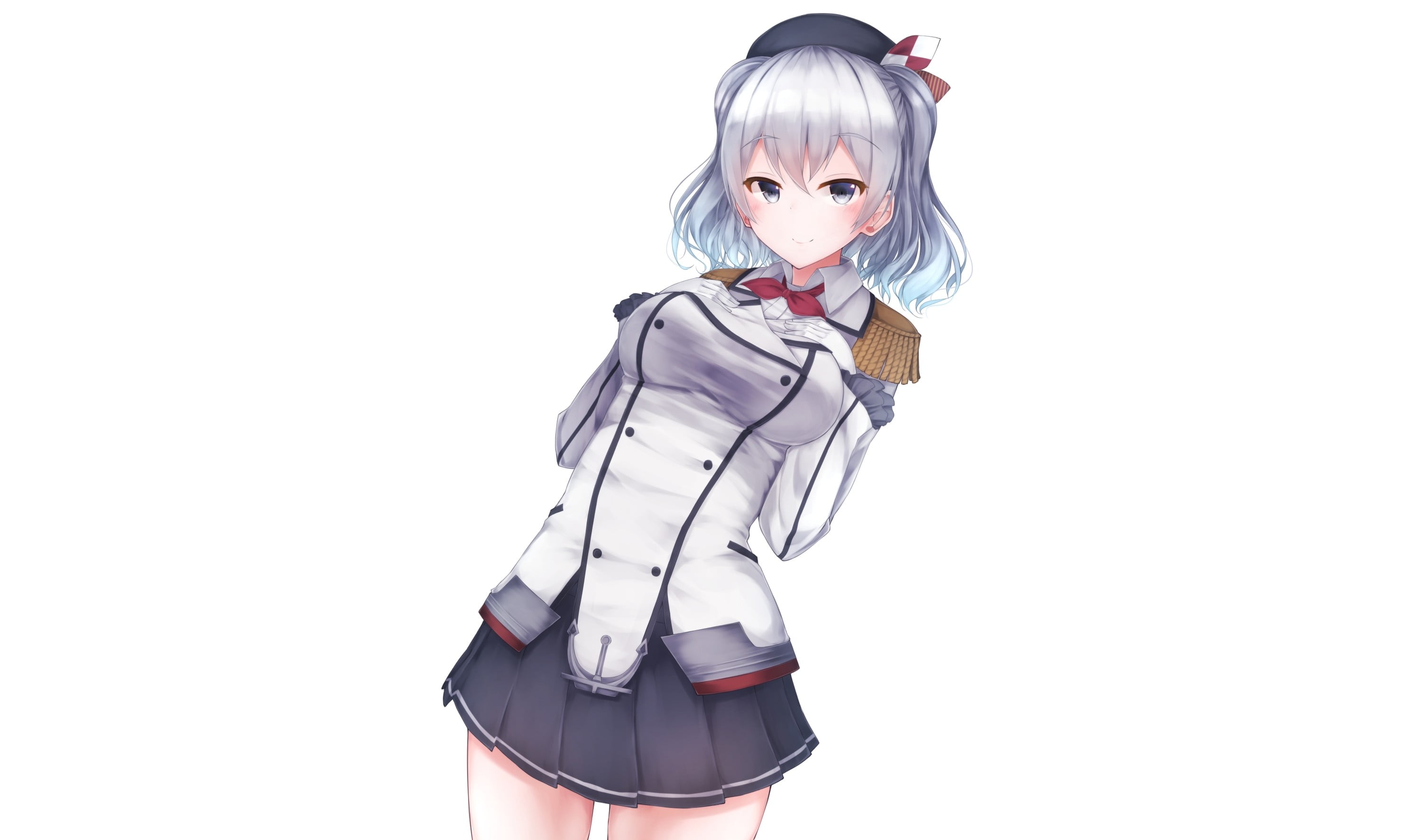 young adult, skirt, hat, indoors, women, silver hair, portrait, looking at camera, copy space, young women, beauty, lifestyles, three quarter length, anime girls, HD Wallpaper