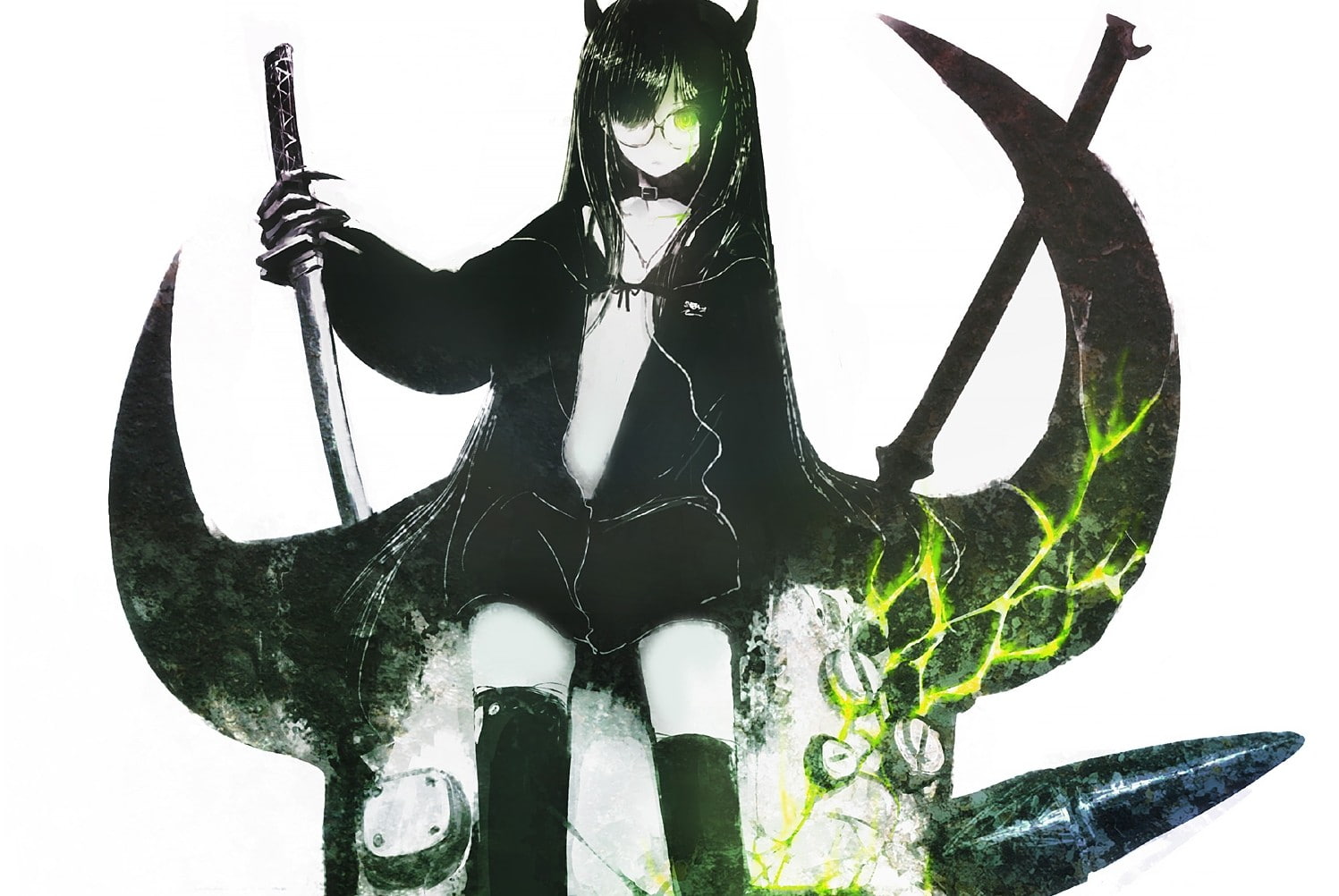 glasses, cut out, mask - disguise, standing, anime, digital composite, studio shot, white background, 720P, indoors, Black Rock Shooter, close-up, sport, HD Wallpaper