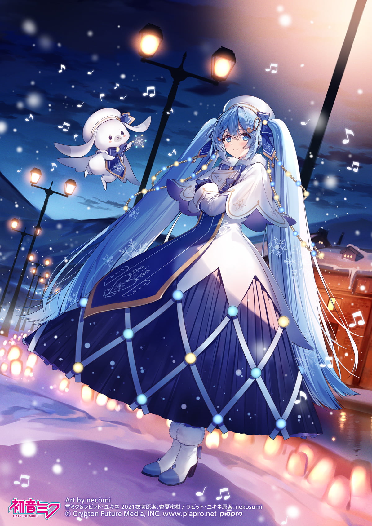 720P, anime girls, Vocaloid, long hair, snow, Hatsune Miku, blue hair, Necomi, Phone HD Wallpaper