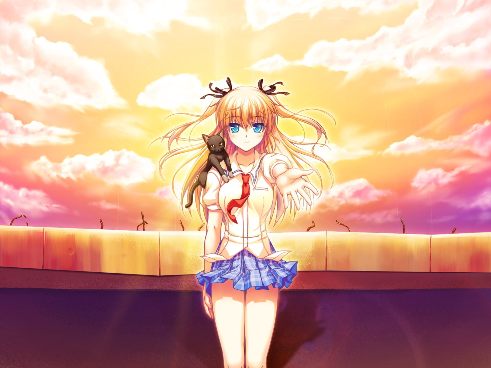 fashion, sky, asami asami, fake azure arcology, rain t miraa, female, gesture, three quarter length, outdoors, beautiful, computer Graphic, digital, sunset, HD Wallpaper