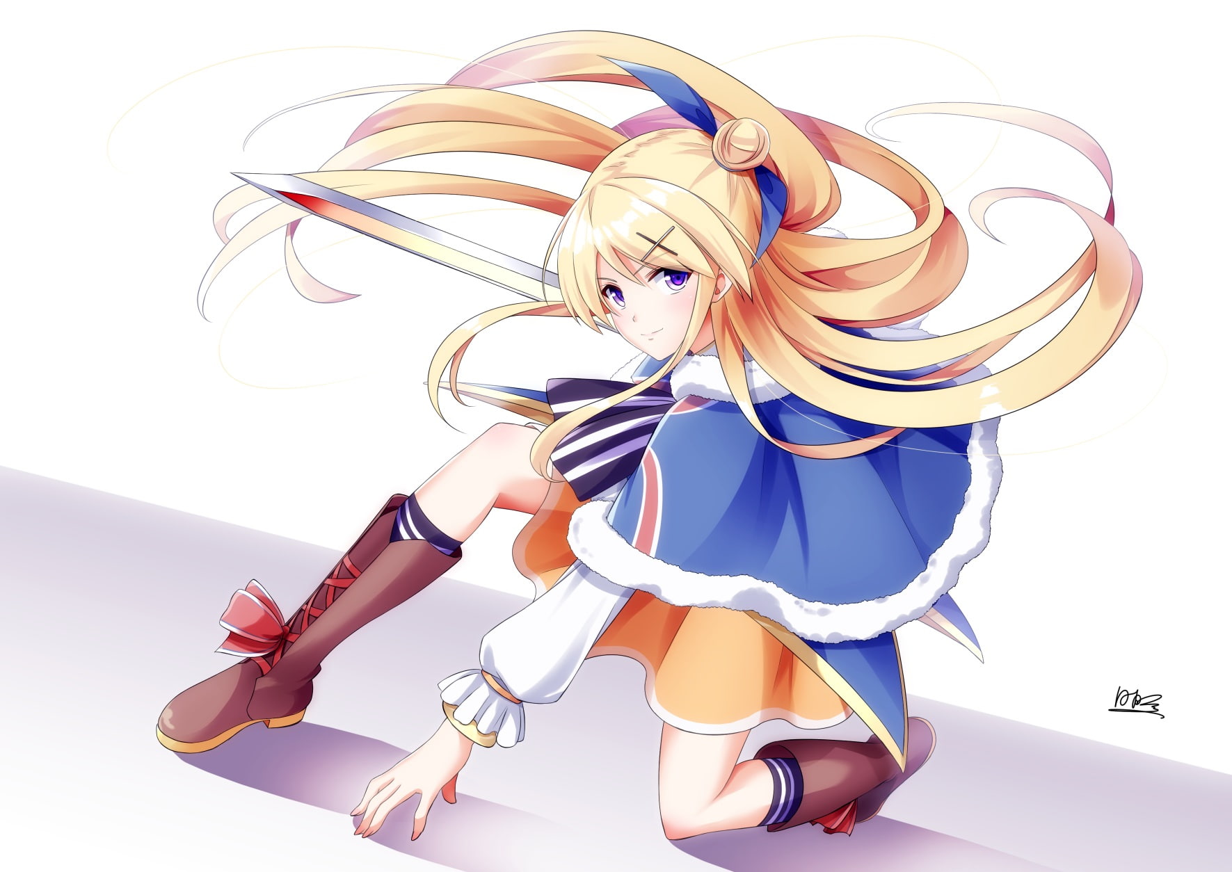 front view, 720P, blonde, tagme, weapon, real people, lifestyles, digital composite, kiniro, young women, white background, beauty, full length, konachan, HD Wallpaper