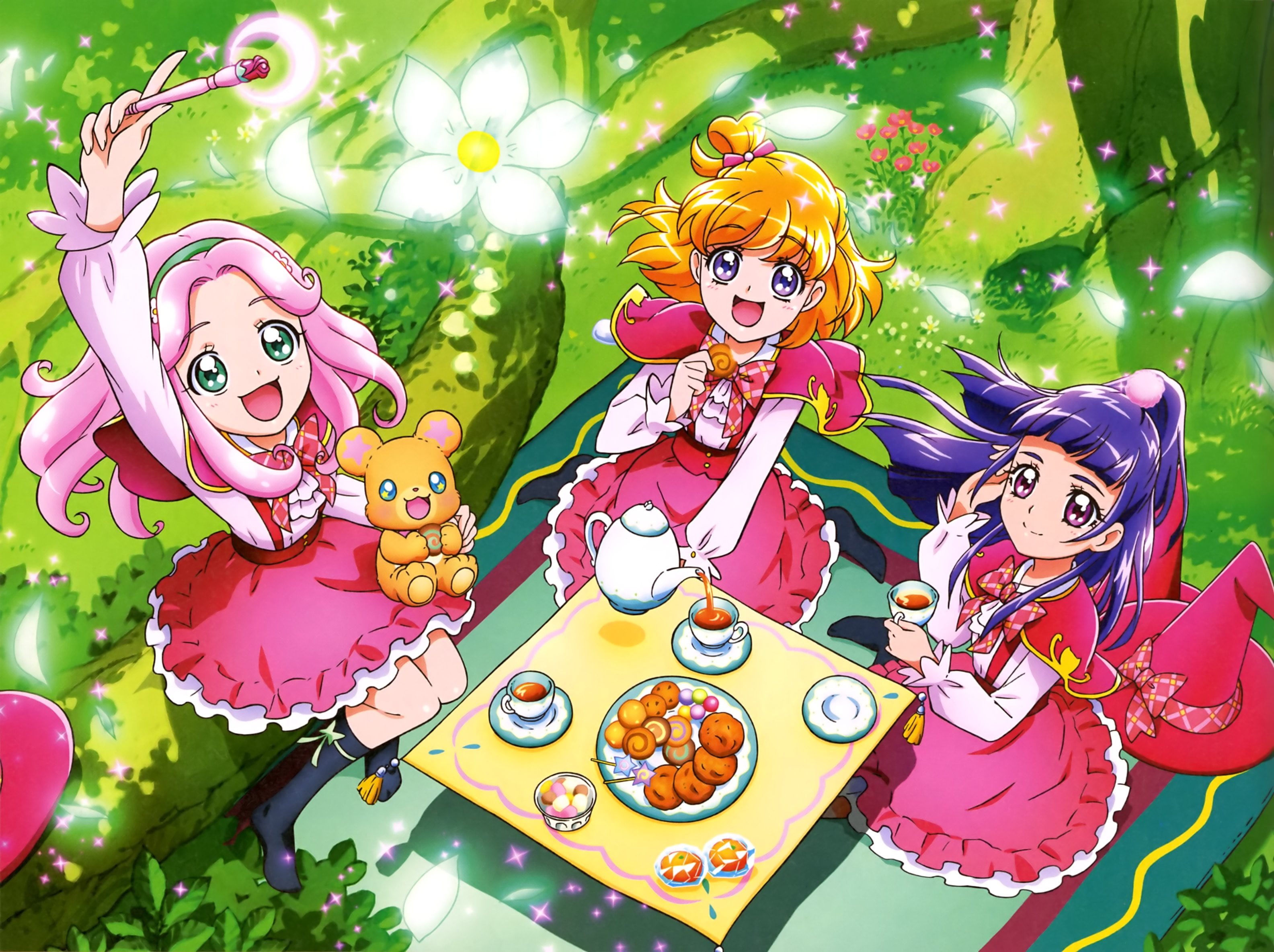 com, kneehighs, lollipop, 2K, konachan, eyes, candy, precure, flowers, hair, long, scan, witch, headband, ponytail, wand, bow, pink, drink, food, 242648, HD Wallpaper