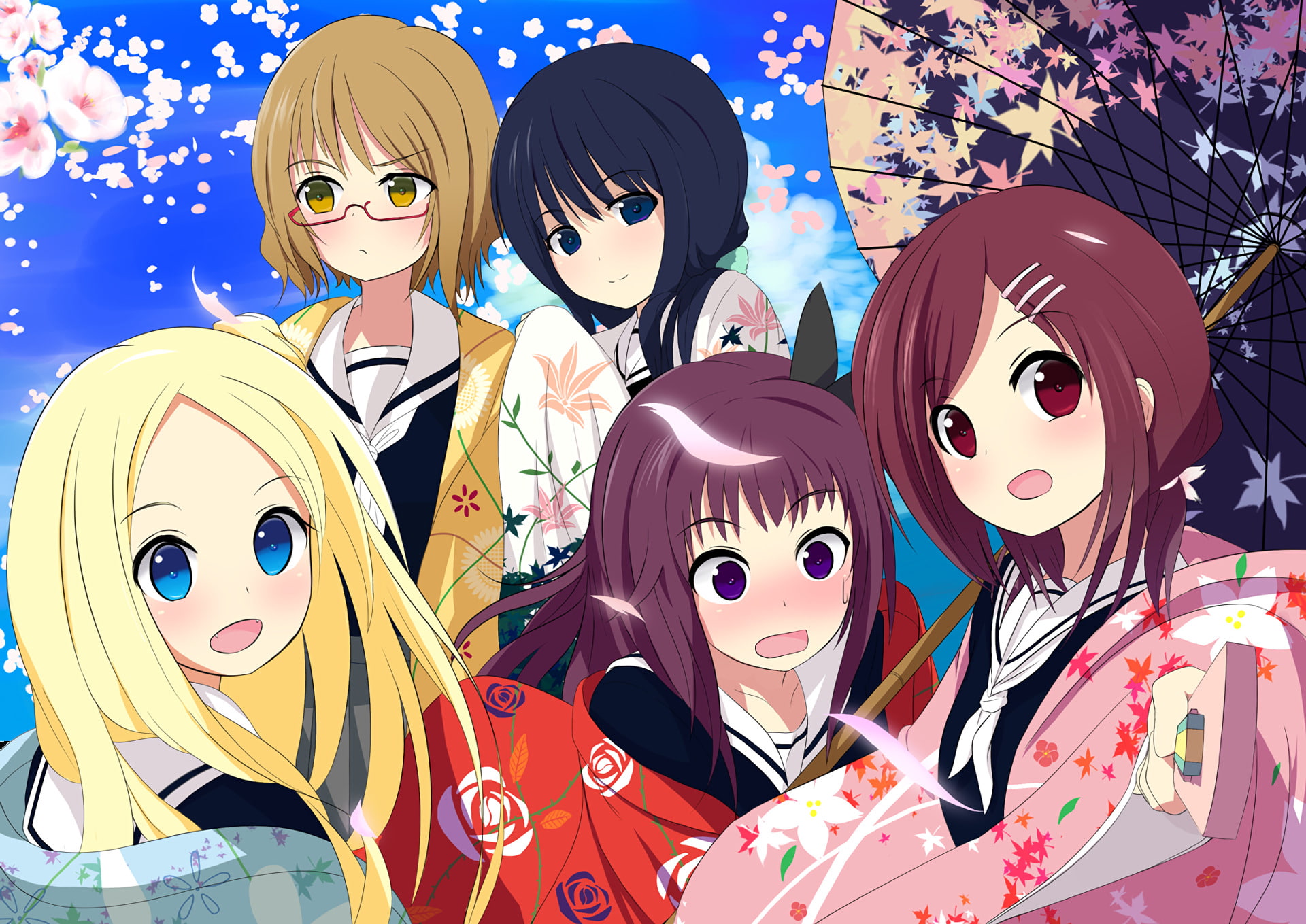 Hana N. Fountainstand, Tami Nishimikado, Machi Tokiwa, Hanayamata, Yaya Sasame, 1080P, Anime, Naru Sekiya, HD Wallpaper