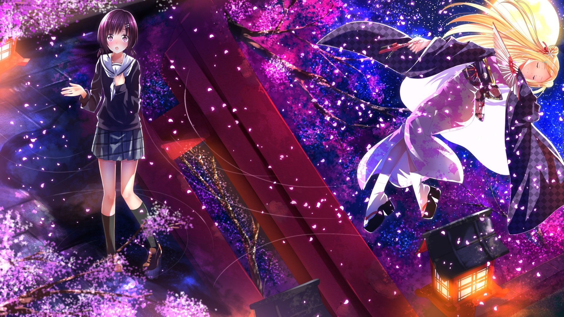 hannah, clothes, hanayamata, 1080P, seifuku, kimono, naru, cherry, swordsouls, fontanstand, blossoms, japanese, sekiya, HD Wallpaper