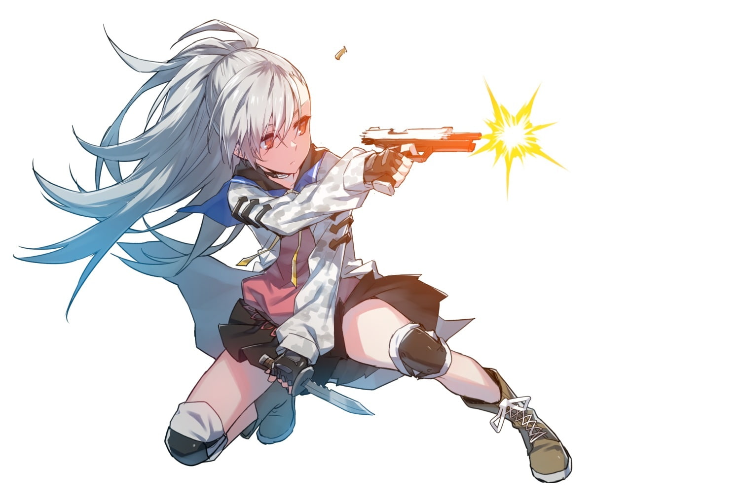 konachan, (closers), boots, gun, hair, eyes, long, gloves, ponytail, 720P, supernew, red, knife, gray, white, weapon, com, closers, 242226, tina, seifuku, HD Wallpaper
