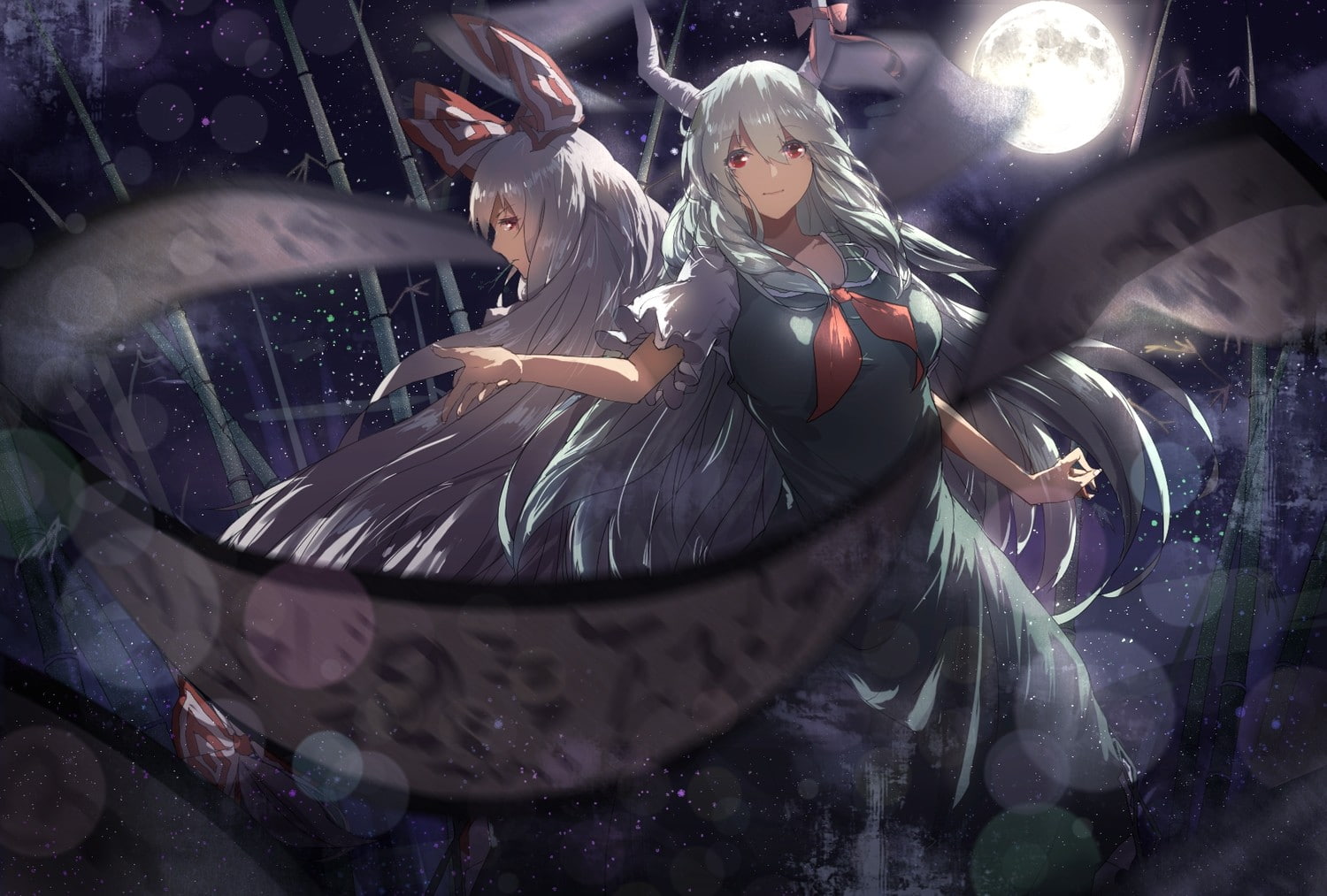 anime, Fujiwara no Mokou, Kamishirasawa Keine, 720P, Touhou, horns, anime girls, Ex Keine, HD Wallpaper