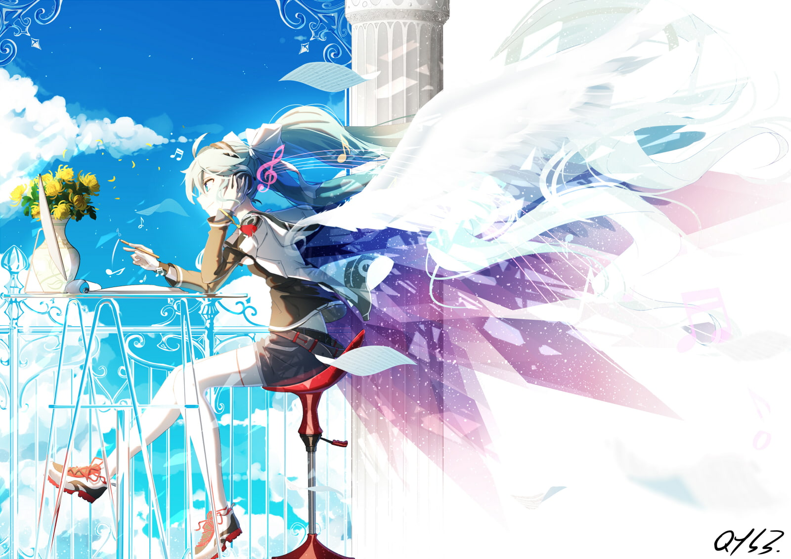 aqua, yemeng, long, building exterior, art and craft, nature, flowers, hoodie, women, digital composite, clouds, bai, hatsune, unrecognizable person, com, HD Wallpaper
