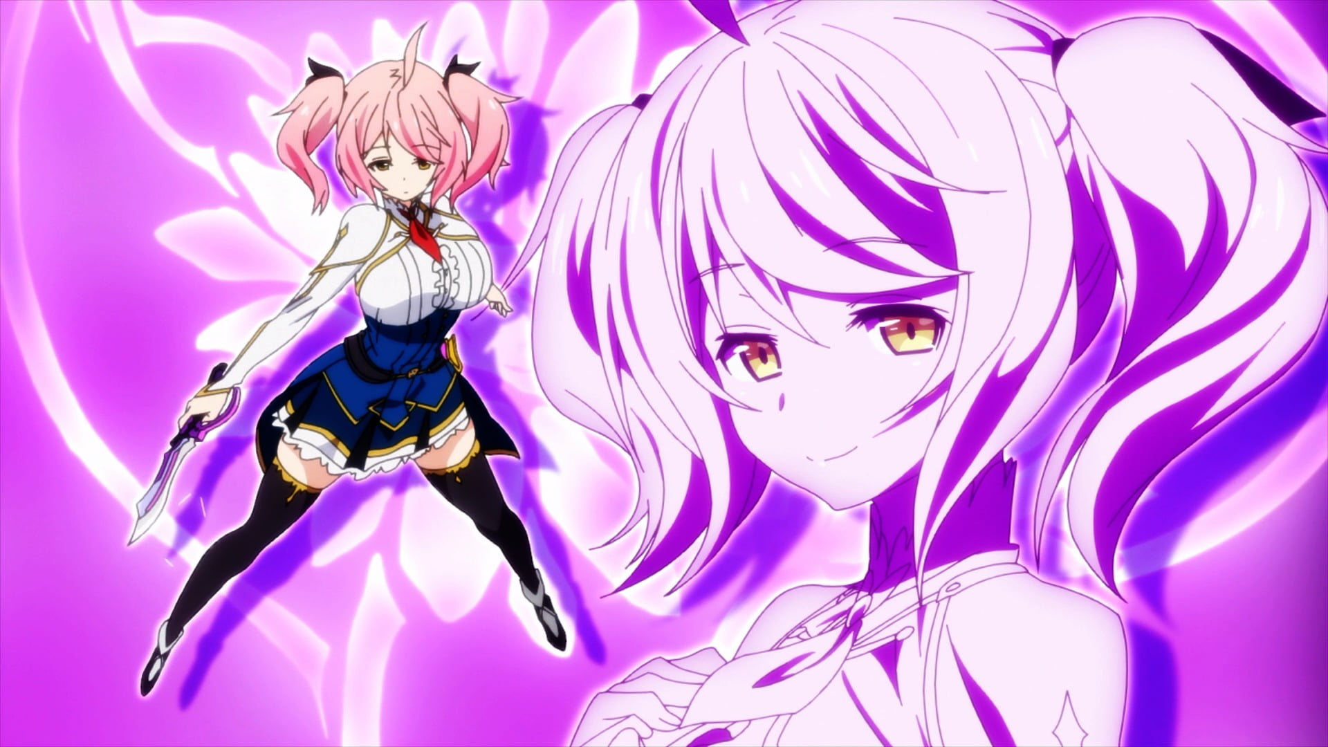 studio shot, Philuffy Aingram, portrait, anime, hair, one person, pink, representation, digital composite, Saijaku Muhai no Bahamut, human representation, HD Wallpaper