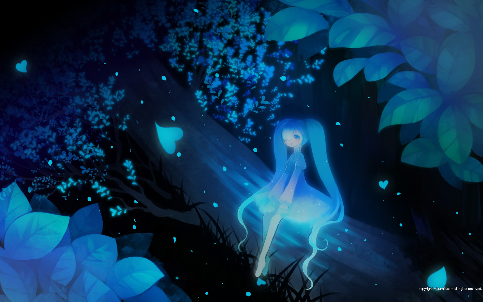 vocaloid, fairy, 1080P, dark, tree, hatsune, devil, miku, puti, polychromatic, mikumix, twintails, HD Wallpaper