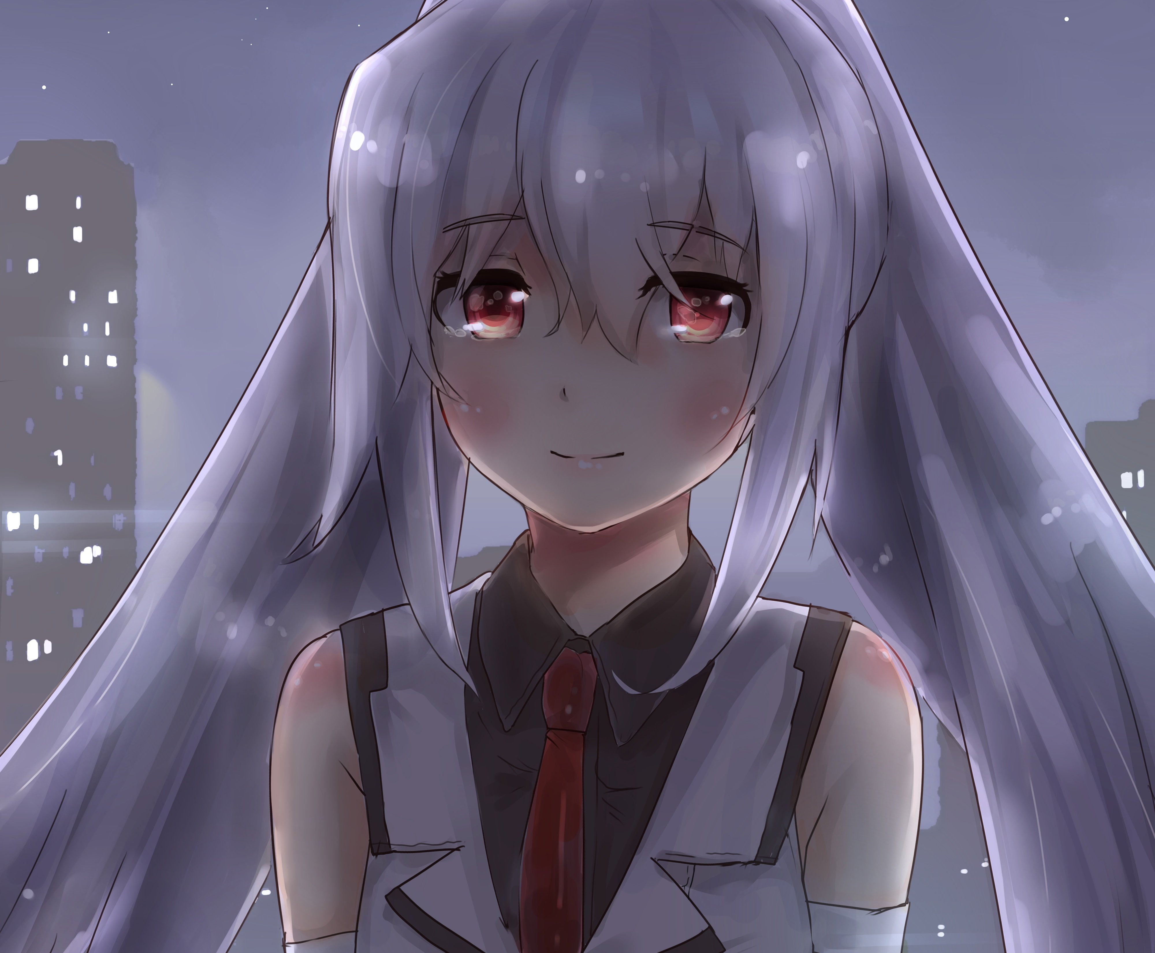 polychromatic, pink, 4K, gray, tie, close, hair, isla, memories), Long, prakobkij, eyes, suppakarn, blush, city, night, Memories, plastic, HD Wallpaper