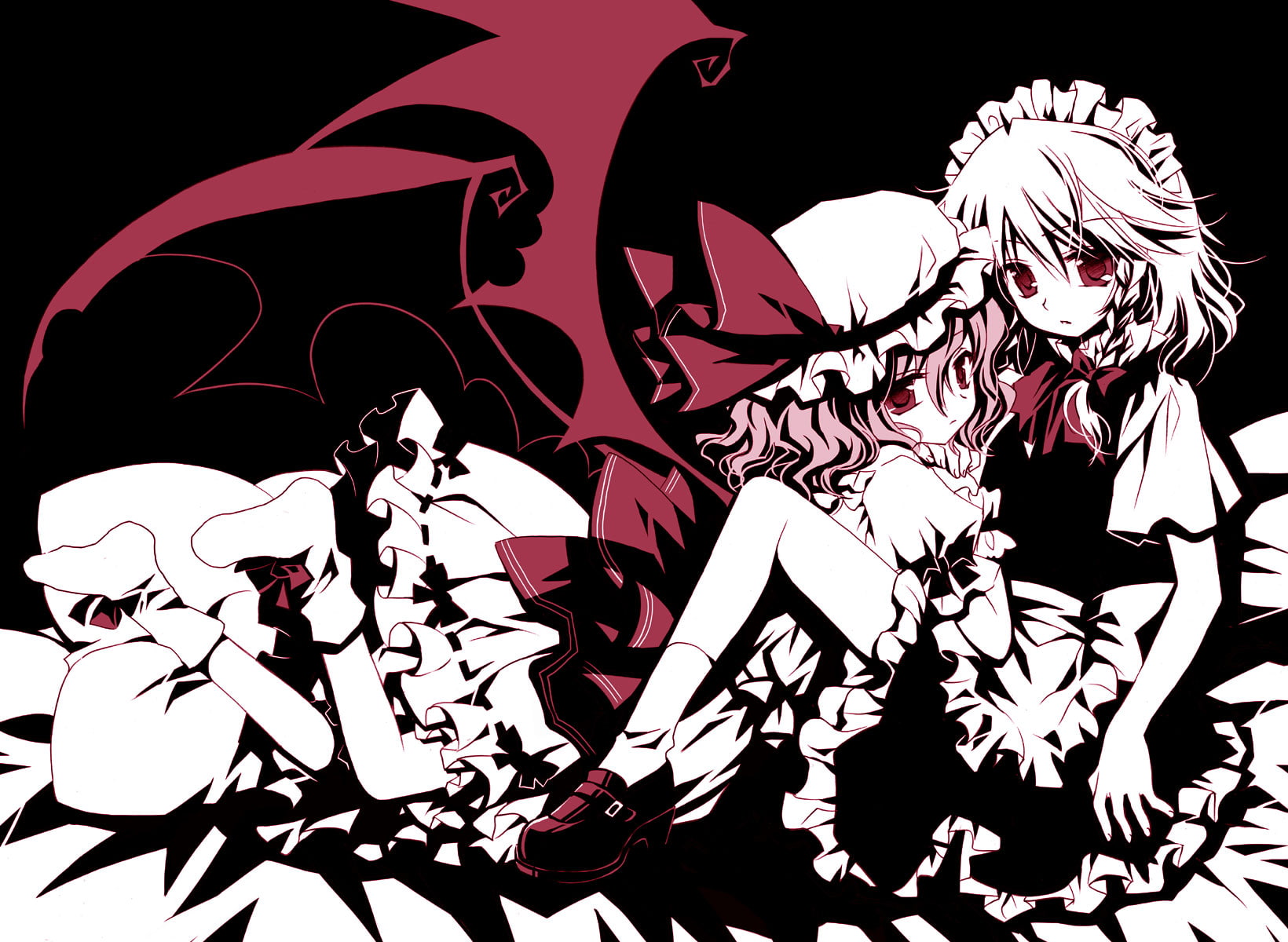 720P, izumi, scarlet, remilia, izayoi, sakurazawa, sakuya, touhou, polychromatic, HD Wallpaper