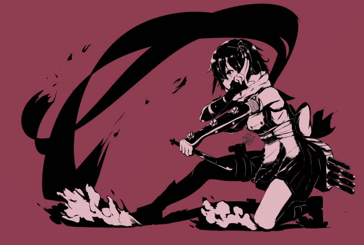 scarf, buri, ninja, sendai, polychromatic, kantai, collection, skirt, daikichi, 720P, weapon, kancolle, HD Wallpaper