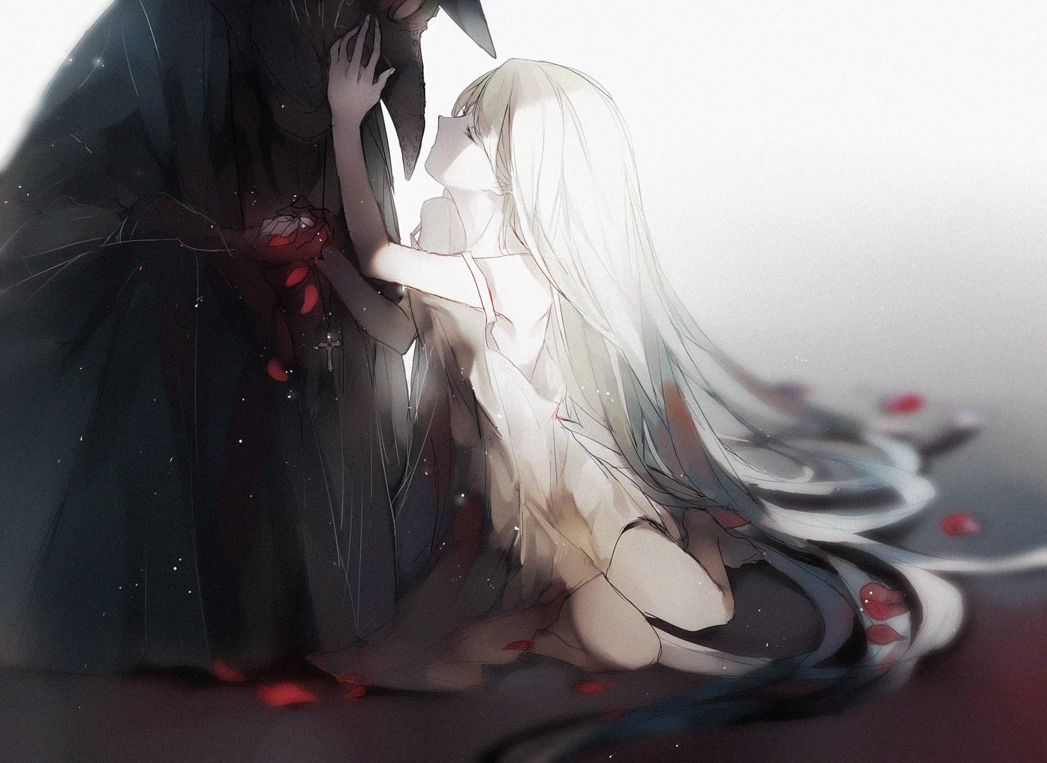 hair, sketch, mask, com, (artist), original, petals, 248694, konachan, polychromatic, tagme, 720P, long, HD Wallpaper