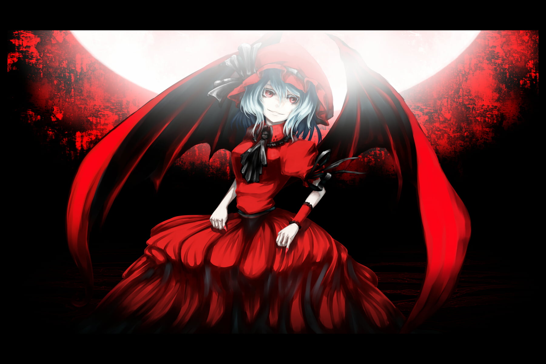 fujinohara, wings, dress, three quarter length, fashion, adult, cape, one person, touhou, women, hairstyle, beautiful woman, red, looking at camera, full length, HD Wallpaper