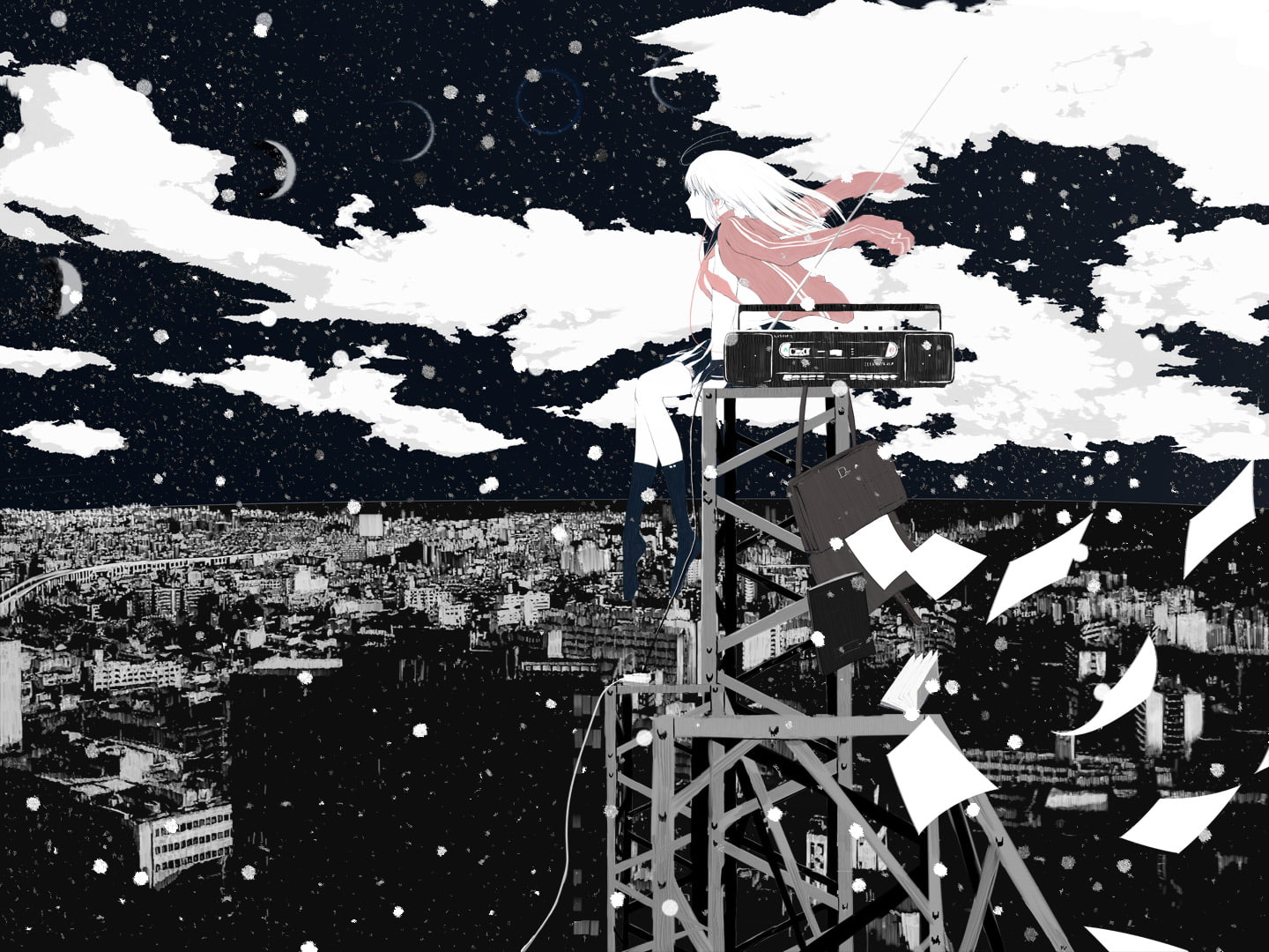clouds, scenic, polychromatic, original, thighhighs, 720P, paper, sky, emukami, HD Wallpaper