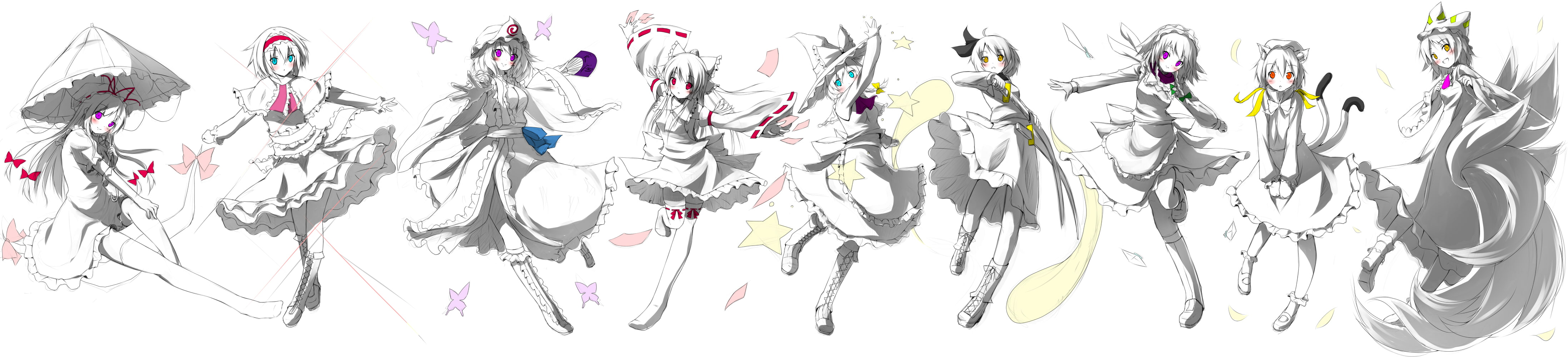 nironiro, polychromatic, sakuya, youmu, ran, hakurei, 4K, saigyouji, yukari, tail, marisa, touhou, yuyuko, chen, kirisame, izayoi, reimu, yakumo, konpaku, HD Wallpaper