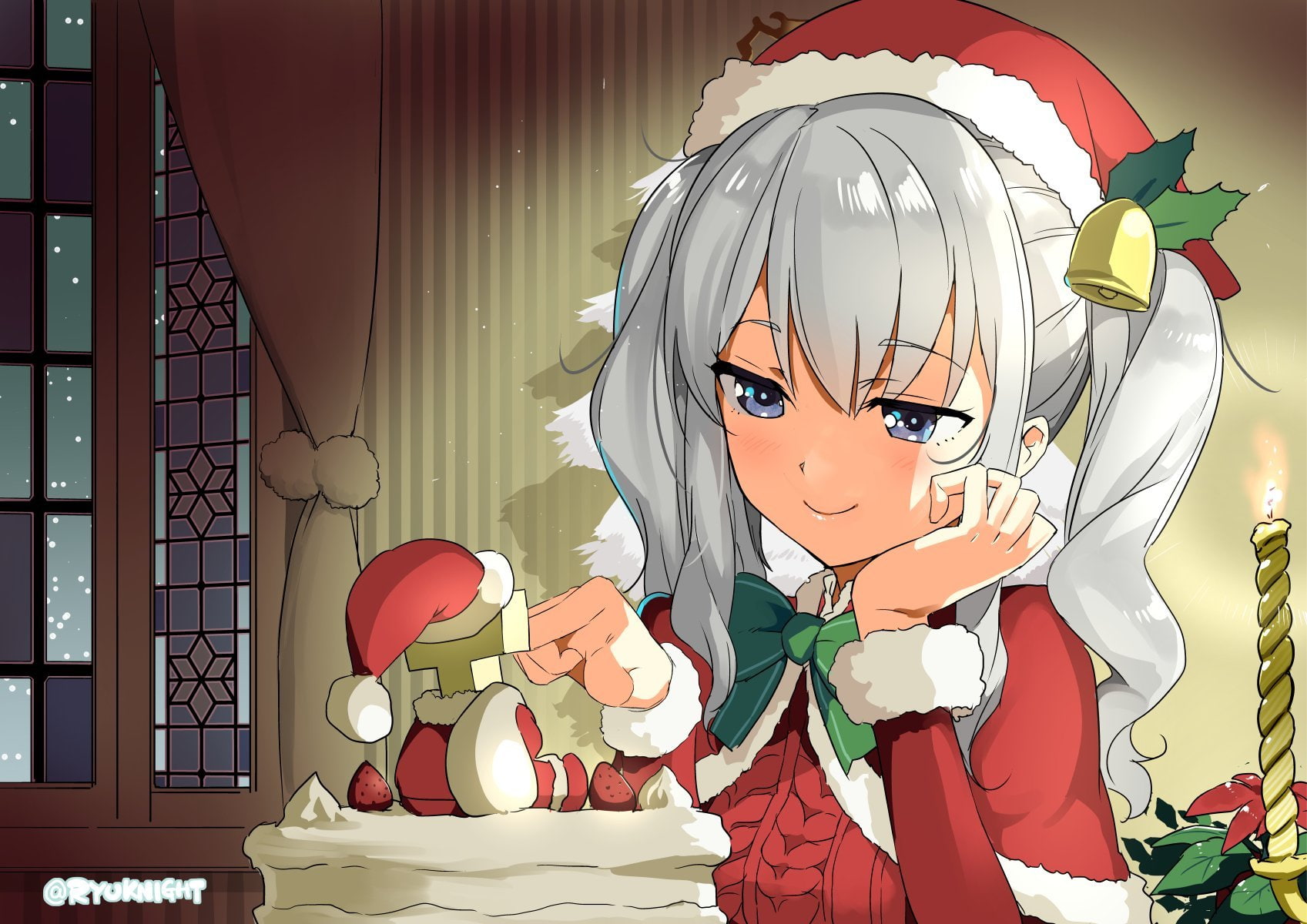 Long, indoors, hair, bell, art and craft, Ryu, snow, bow, Kashima, Aliasing, collection, human representation, toy, wall - building feature, kancolle, decoration, HD Wallpaper