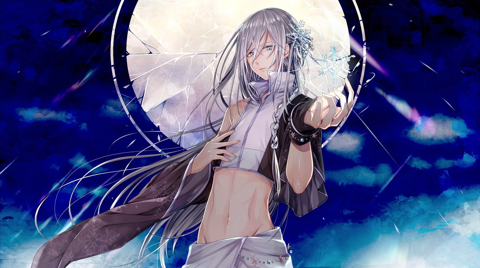 eyes, toudou, male, 236337, aliasing, com, hair, aqua, utau, gray, 1080P, braids, navel, long, konachan, all, charo, HD Wallpaper