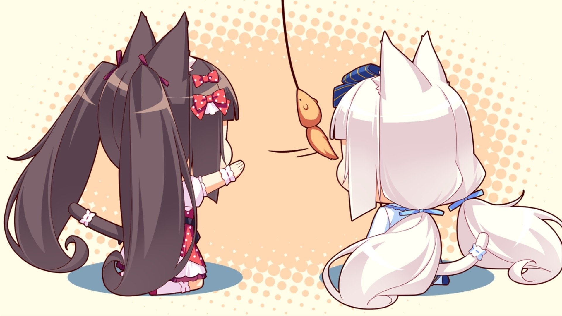1080P, Anime, Brown Hair, White Hair, Nekopara, Twintails, Vanilla (Nekopara), Animal Ears, Chibi, Tail, Chocola (Nekopara), HD Wallpaper