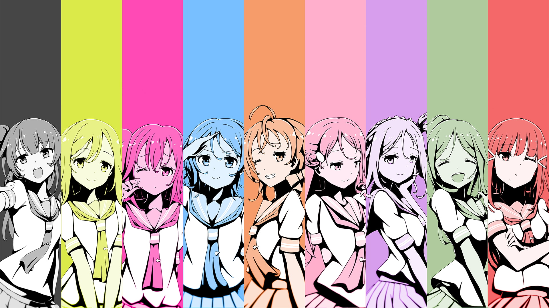 Mari Ohara, Yoshiko Tsushima, Anime, Riko Sakurauchi, You Watanabe, Kanan Matsuura, Ruby Kurosawa, Hanamaru Kunikida, Chika Takami, 1080P, Love Live! Sunshine!!, HD Wallpaper