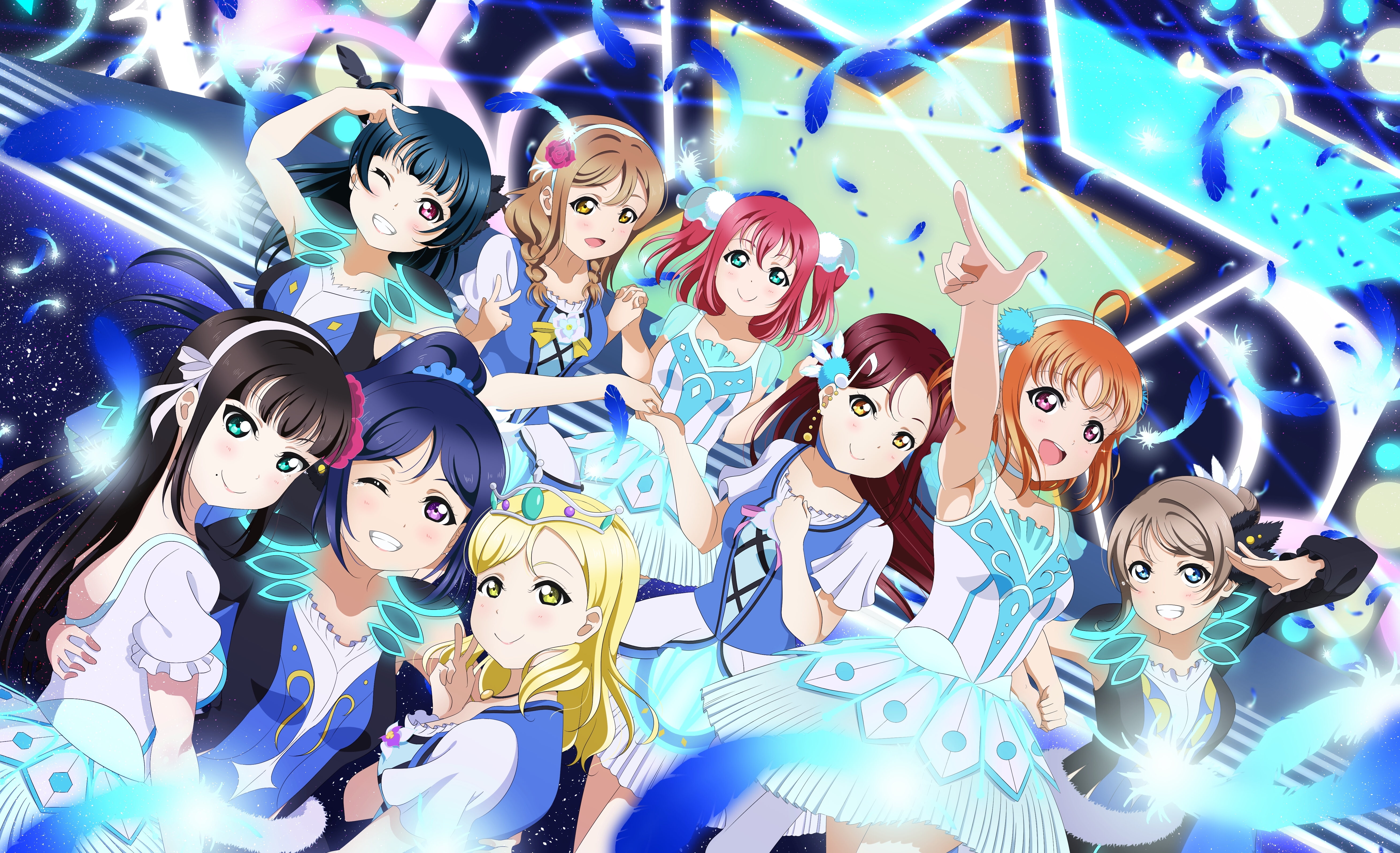 Yoshiko Tsushima, Hanamaru Kunikida, Mari Ohara, Love Live! Sunshine!!, You Watanabe, Riko Sakurauchi, Ruby Kurosawa, Anime, Chika Takami, Kanan Matsuura, HD Wallpaper