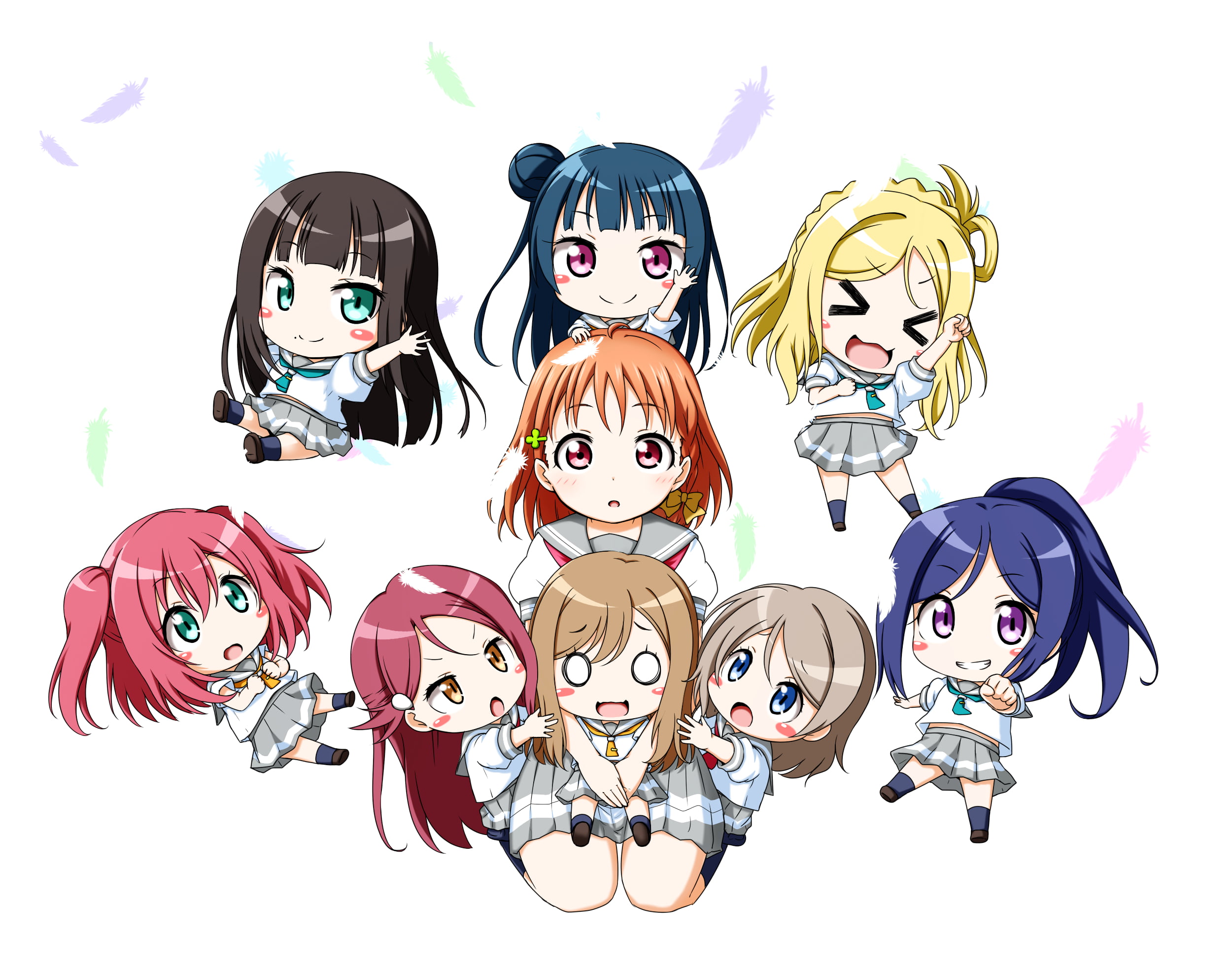 Kanan Matsuura, Yoshiko Tsushima, You Watanabe, 1080P, Dia Kurosawa, Anime, Love Live! Sunshine!!, Chika Takami, Riko Sakurauchi, Mari Ohara, Chibi, Ruby Kurosawa, HD Wallpaper