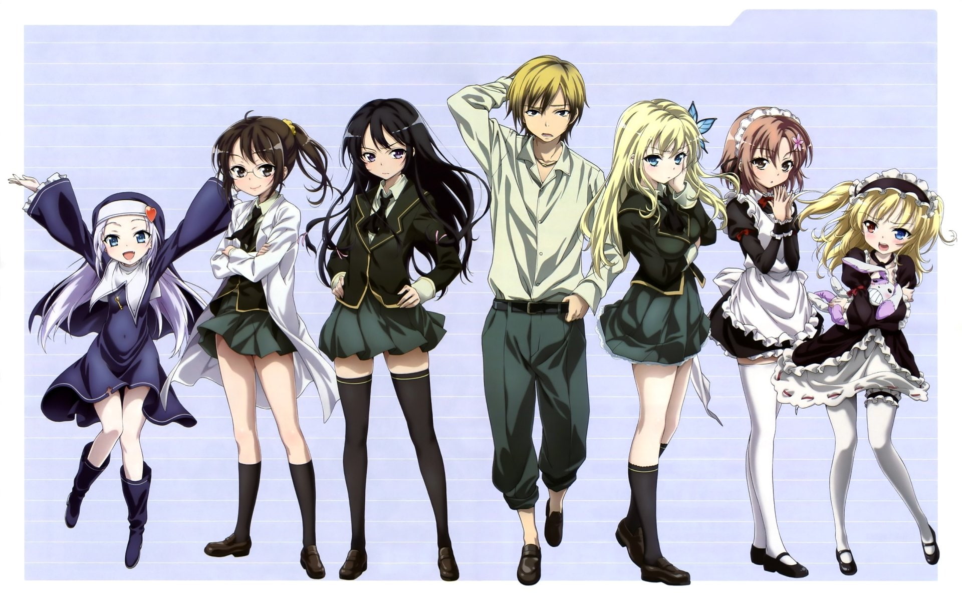 young adult, men, women, bizarre, indoors, human representation, adult, digital composite, group of people, representation, Anime, Maria Takayama, Yukimura Kusunoki, HD Wallpaper