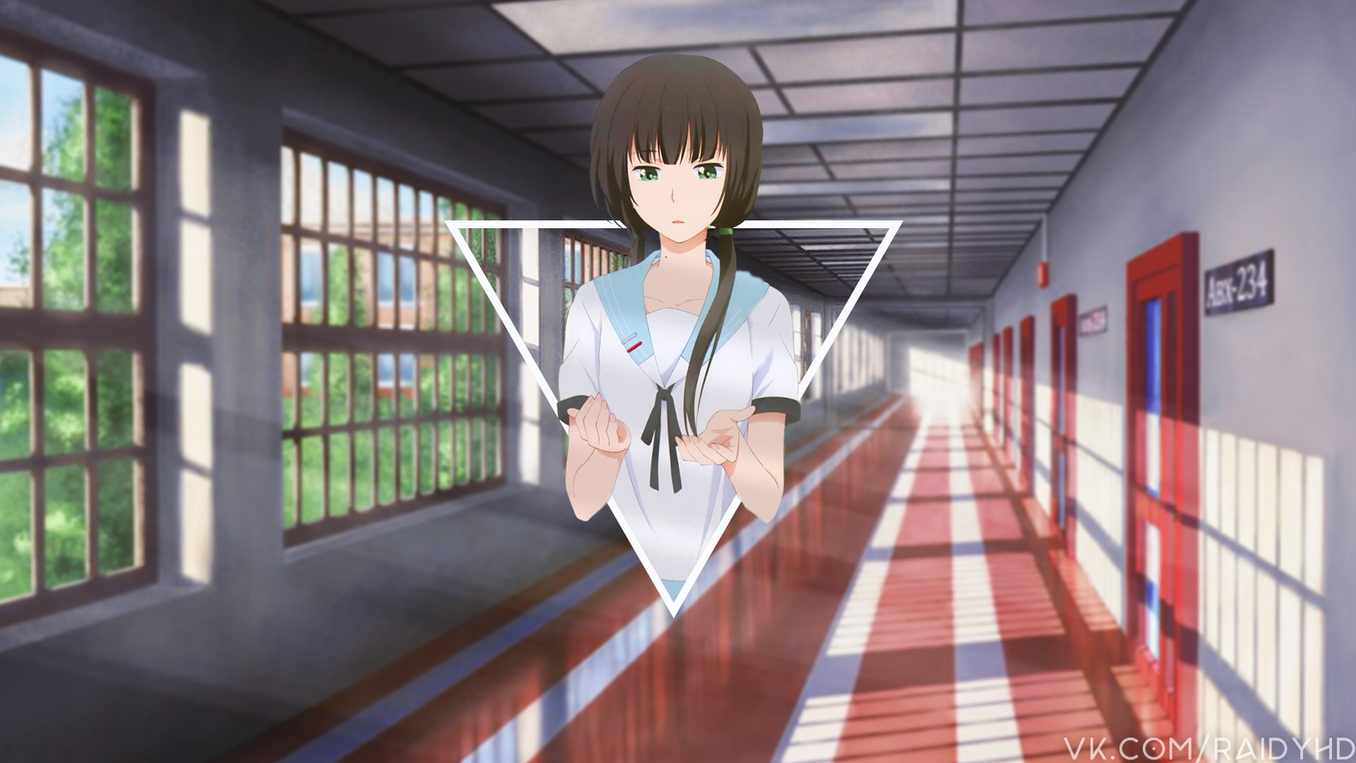 front view, standing, 1080P, anime, indoors, young women, day, architecture, one person, women, ReLIFE, anime girls, building, picture-in-picture, real people, HD Wallpaper